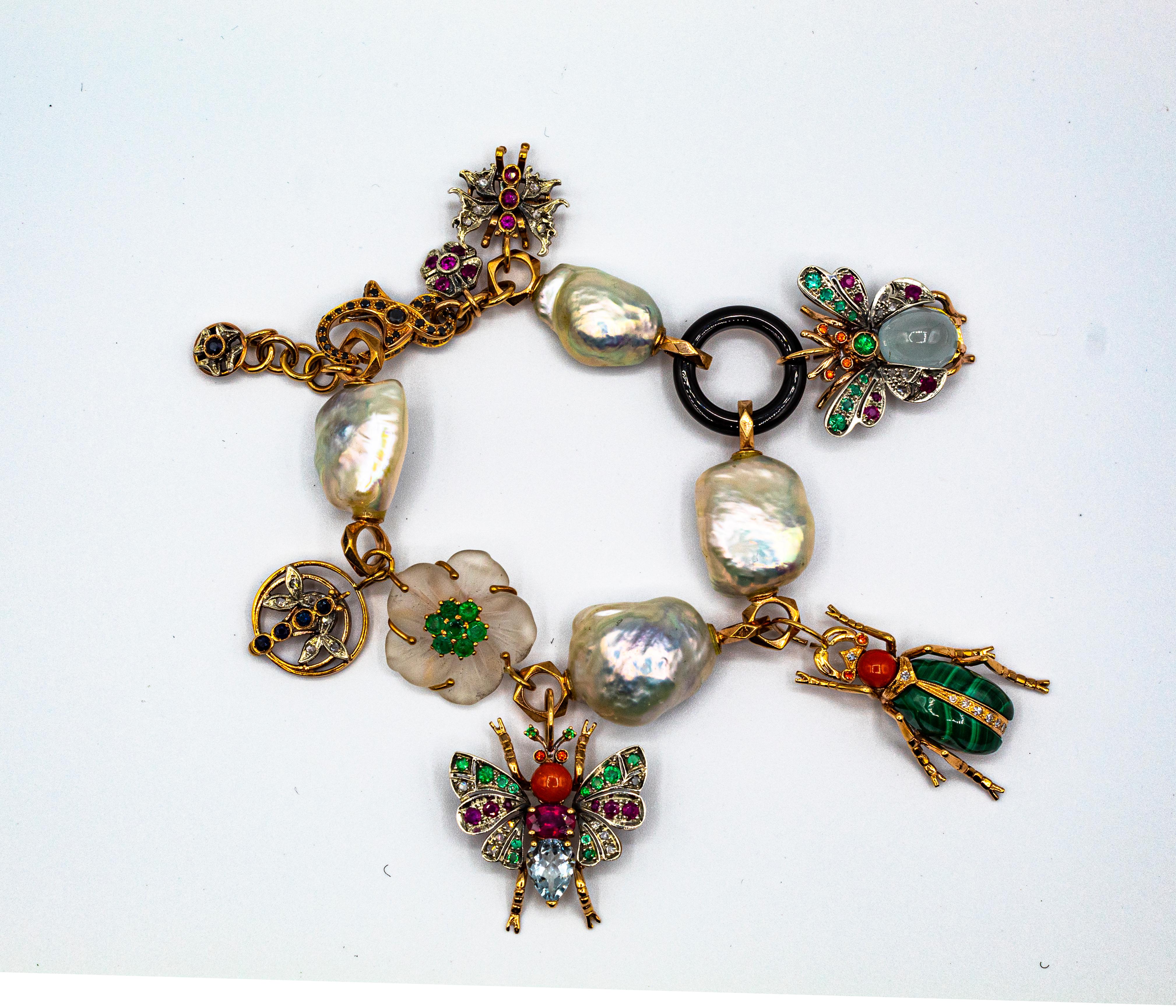 Art Nouveau Diamant Rubin Saphir Smaragd Aquamarin Perle Gelbgold Armband 8