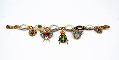 Art Nouveau Diamond Ruby Sapphire Emerald Aquamarine Pearl Yellow Gold Bracelet