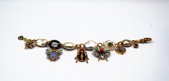 Art Nouveau Diamond Ruby Sapphire Emerald Aquamarine Pearl Yellow Gold Bracelet