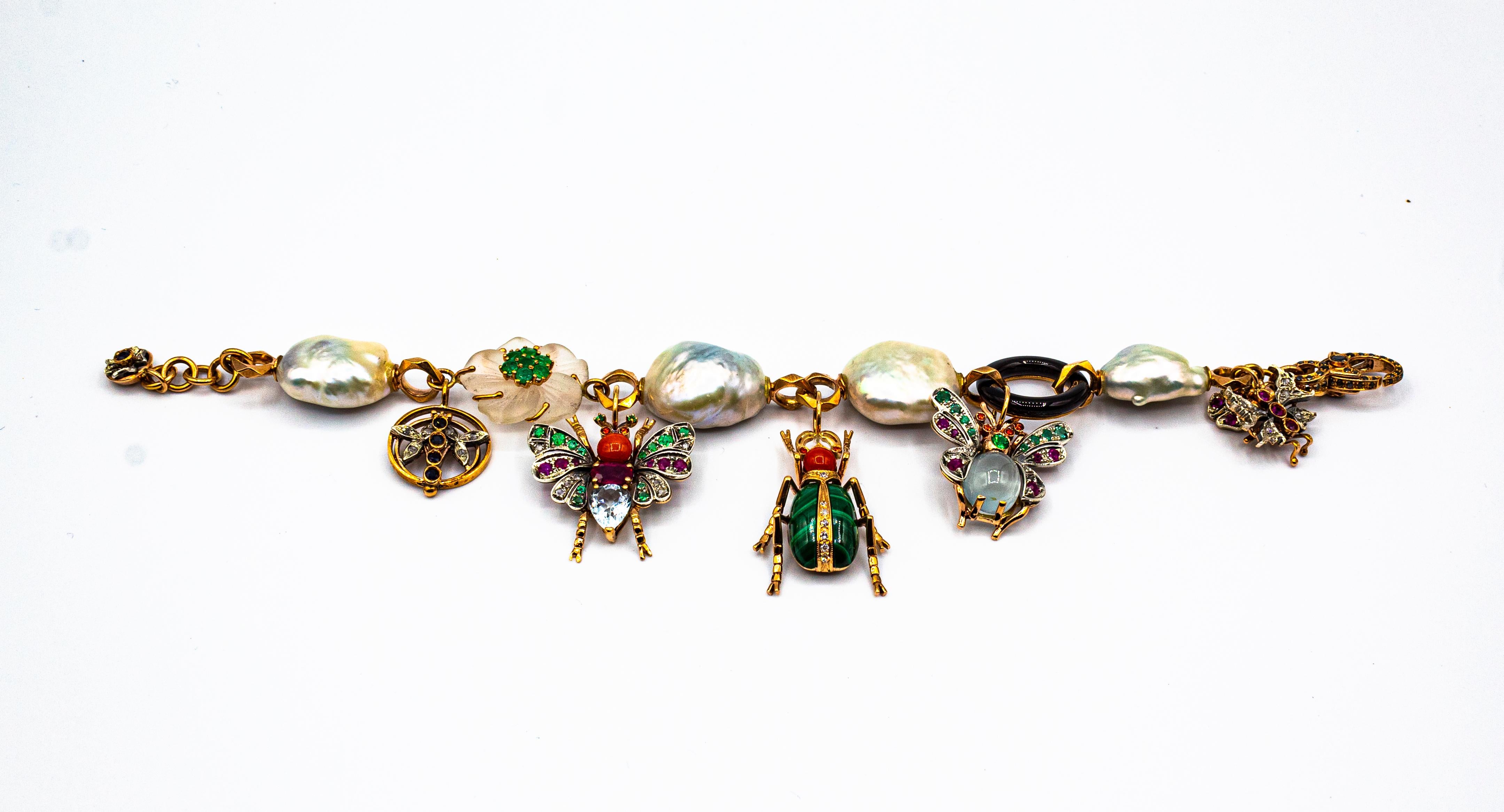 Art Nouveau Diamant Rubin Saphir Smaragd Aquamarin Perle Gelbgold Armband (Art nouveau)