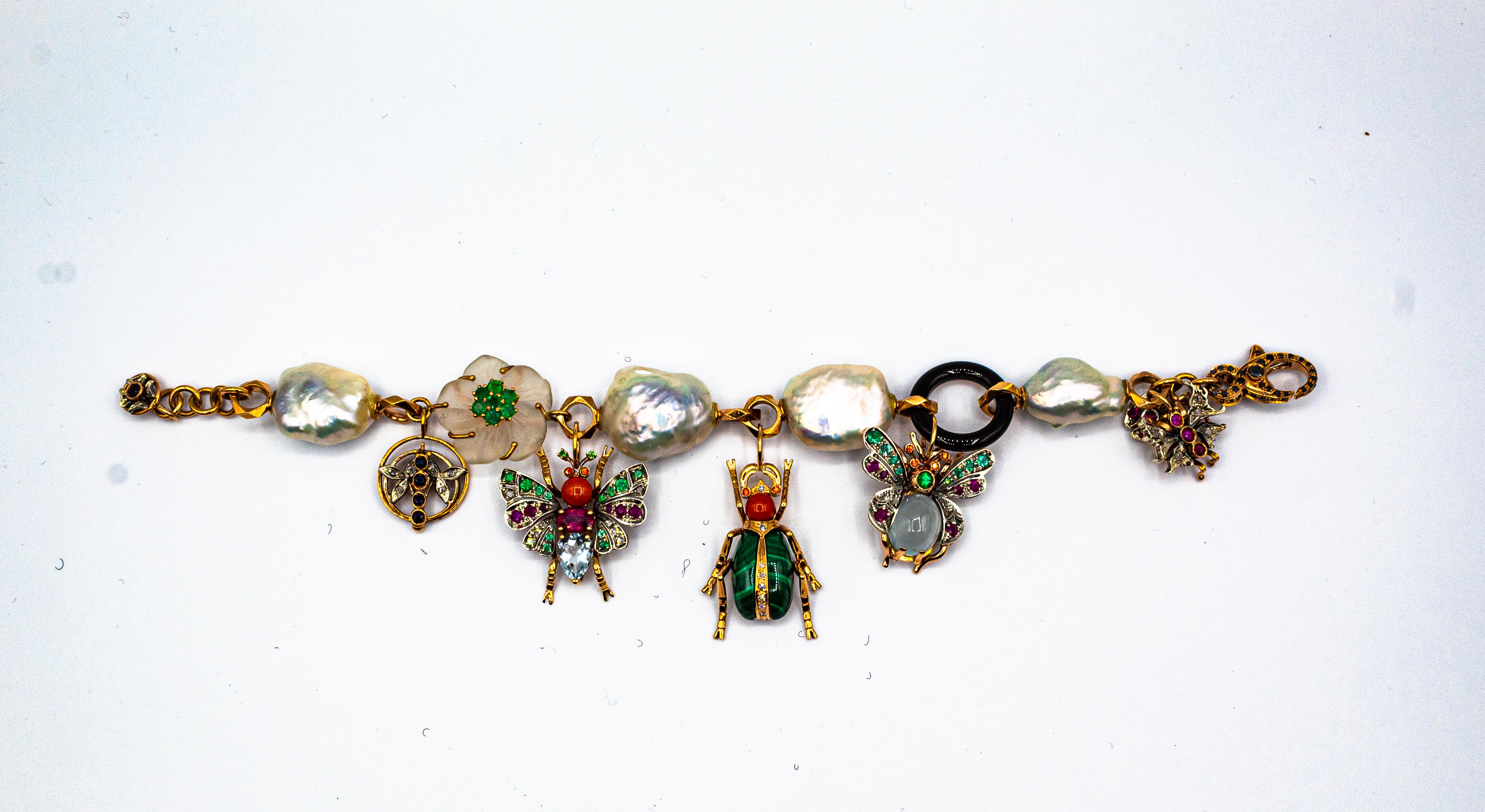 Art Nouveau Diamant Rubin Saphir Smaragd Aquamarin Perle Gelbgold Armband 1