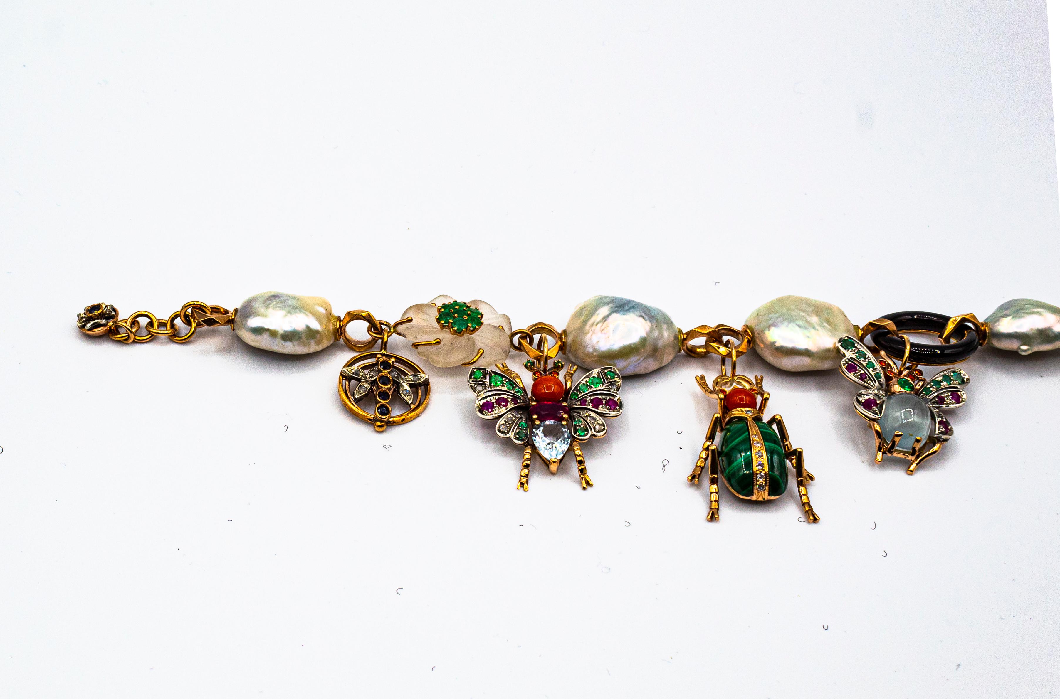 Art Nouveau Diamant Rubin Saphir Smaragd Aquamarin Perle Gelbgold Armband 2