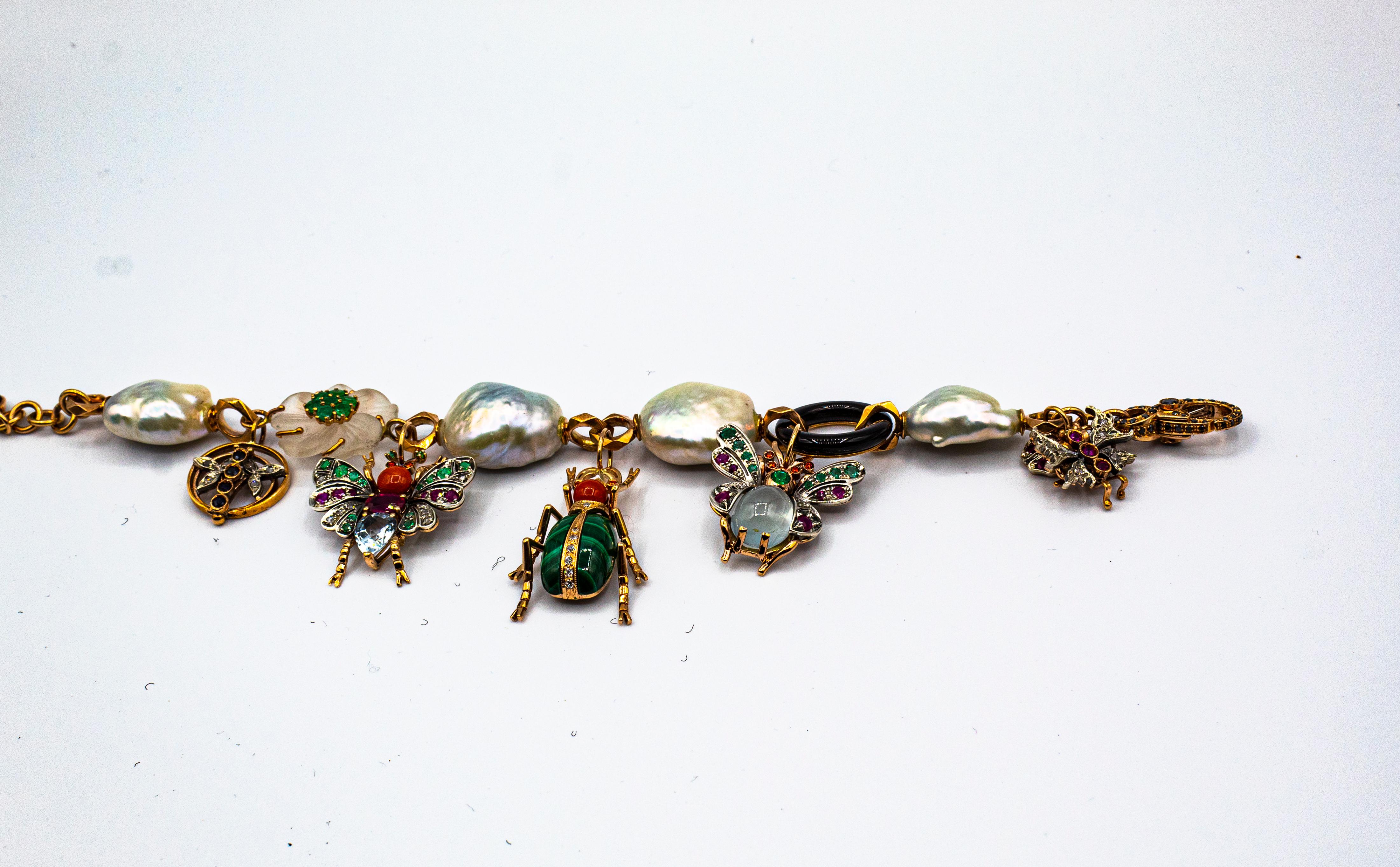 Art Nouveau Diamant Rubin Saphir Smaragd Aquamarin Perle Gelbgold Armband 3