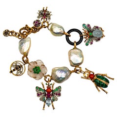 Art Nouveau Diamond Ruby Sapphire Emerald Aquamarine Pearl Yellow Gold Bracelet