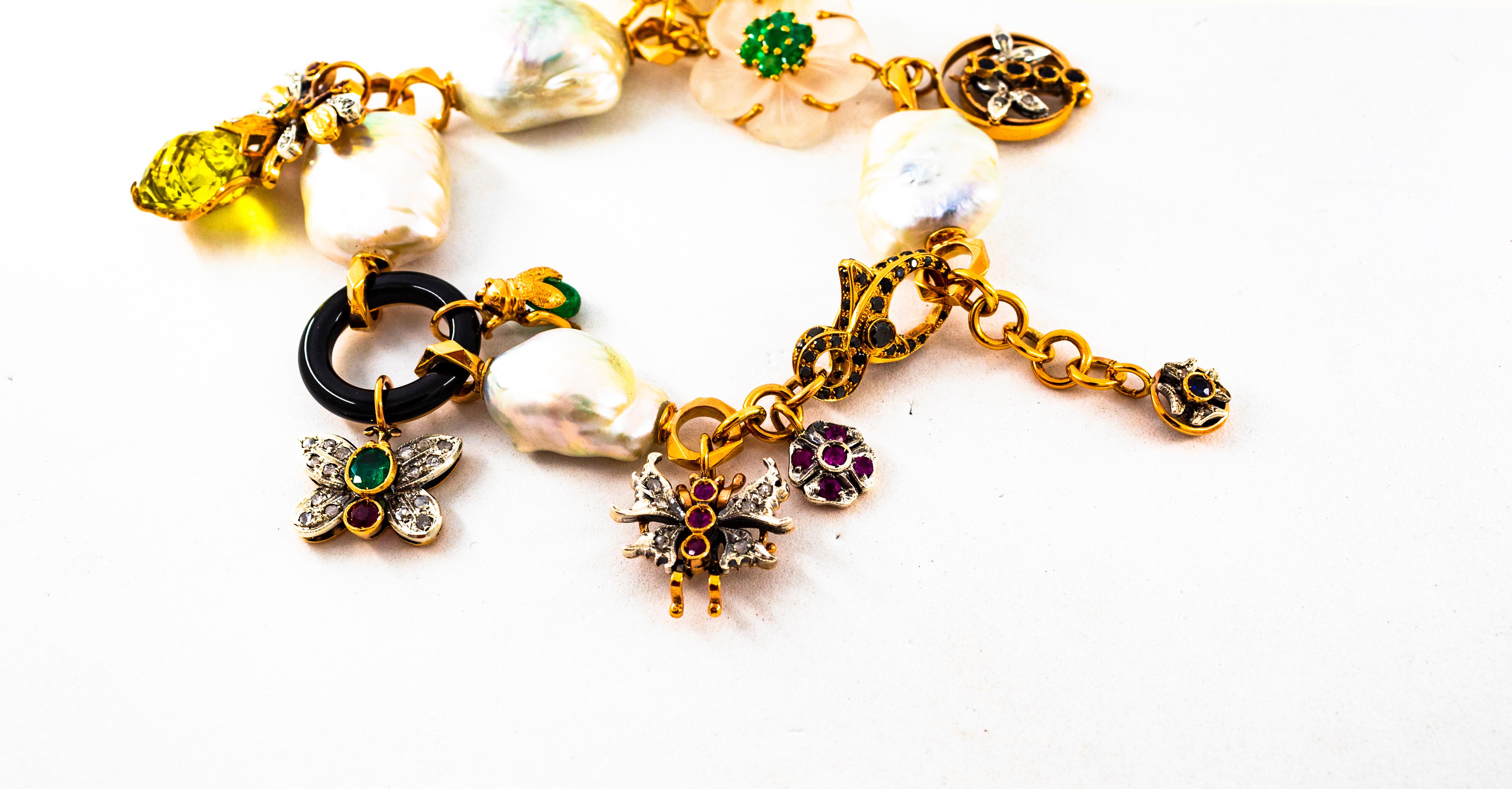 Art Nouveau Diamond Ruby Sapphire Emerald Citrine Pearl Yellow Gold Bracelet 5