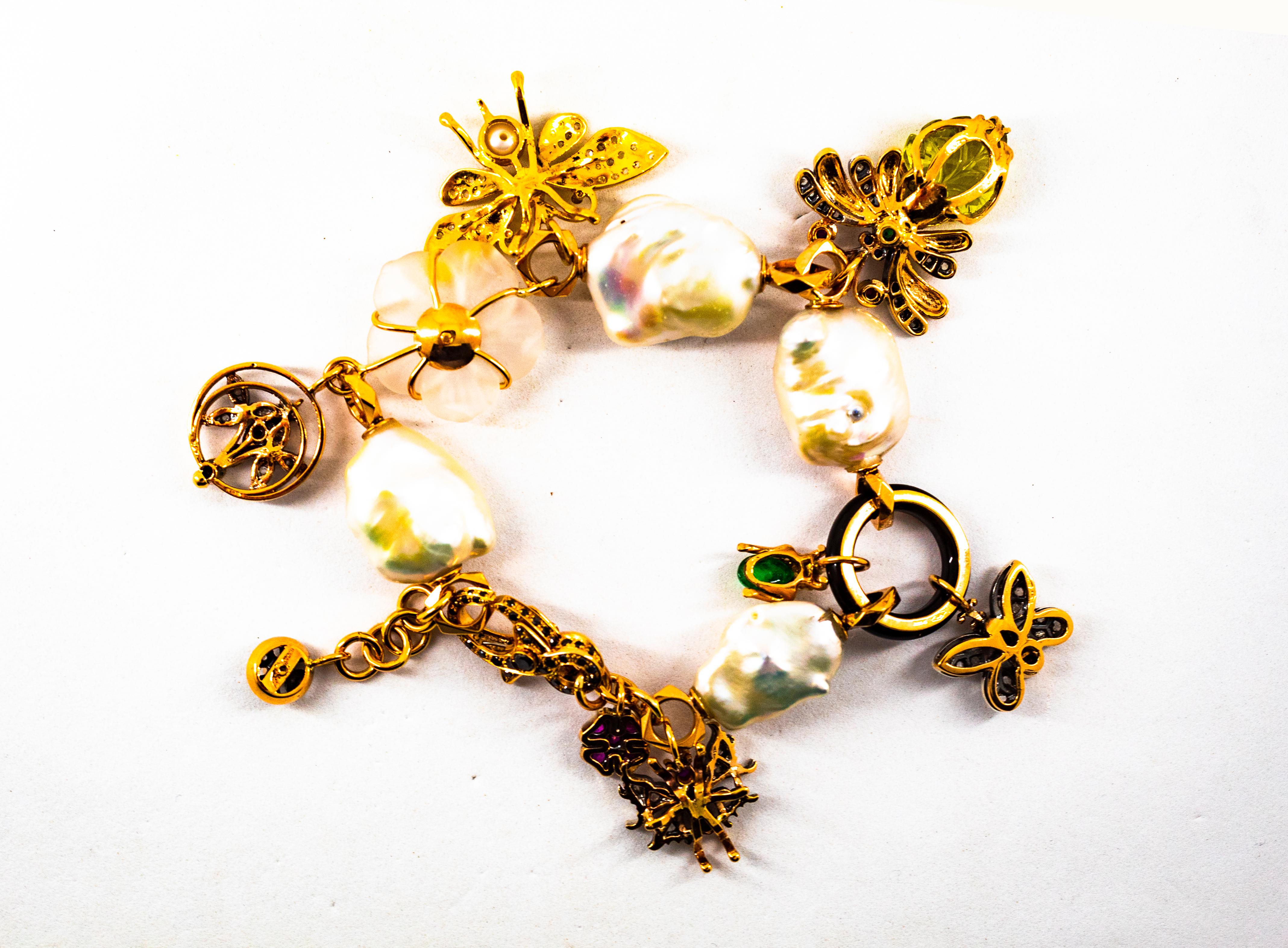Art Nouveau Diamond Ruby Sapphire Emerald Citrine Pearl Yellow Gold Bracelet 10