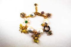 Art Nouveau Diamond Ruby Sapphire Emerald Citrine Pearl Yellow Gold Bracelet
