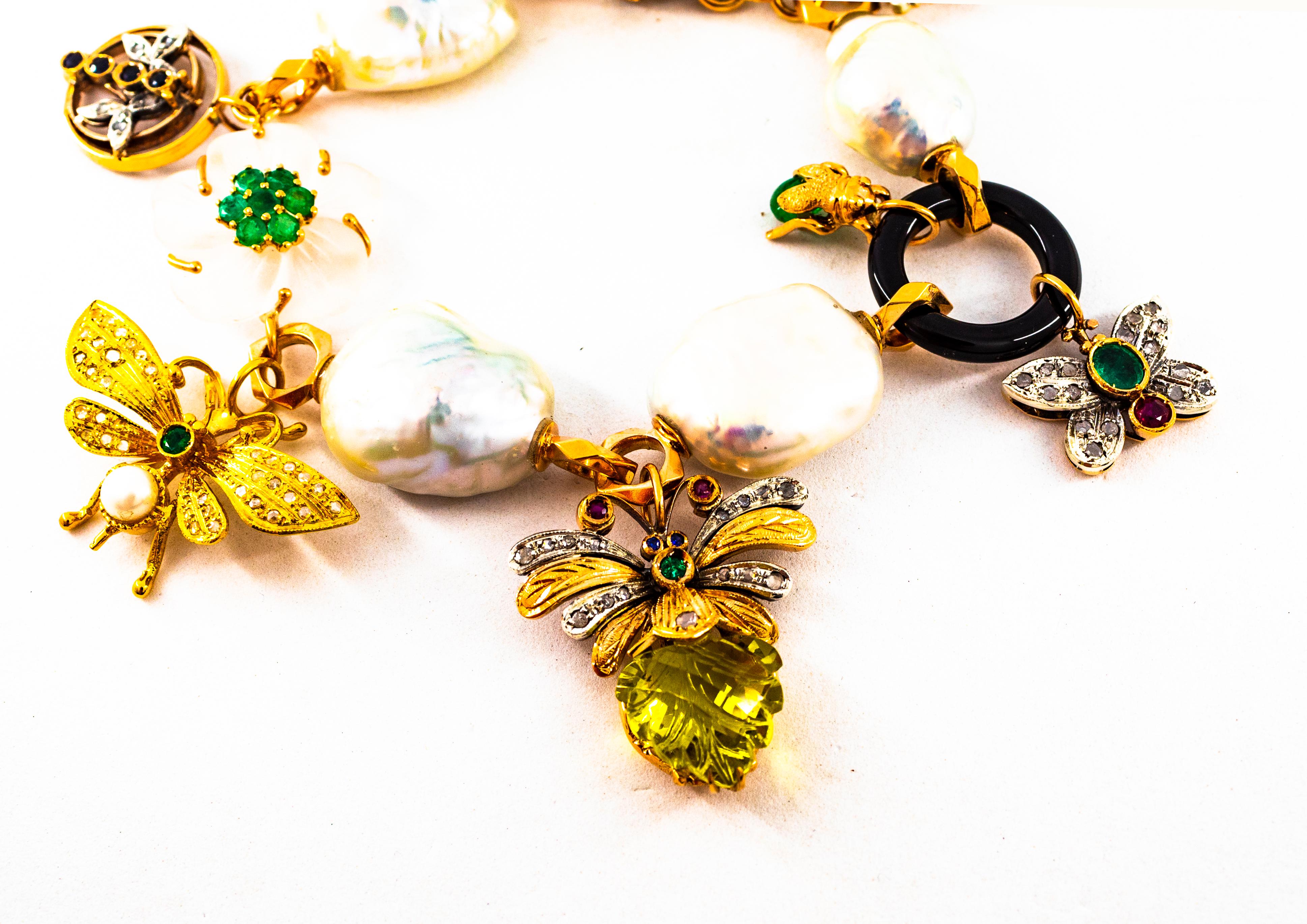 Art Nouveau Diamond Ruby Sapphire Emerald Citrine Pearl Yellow Gold Bracelet 1