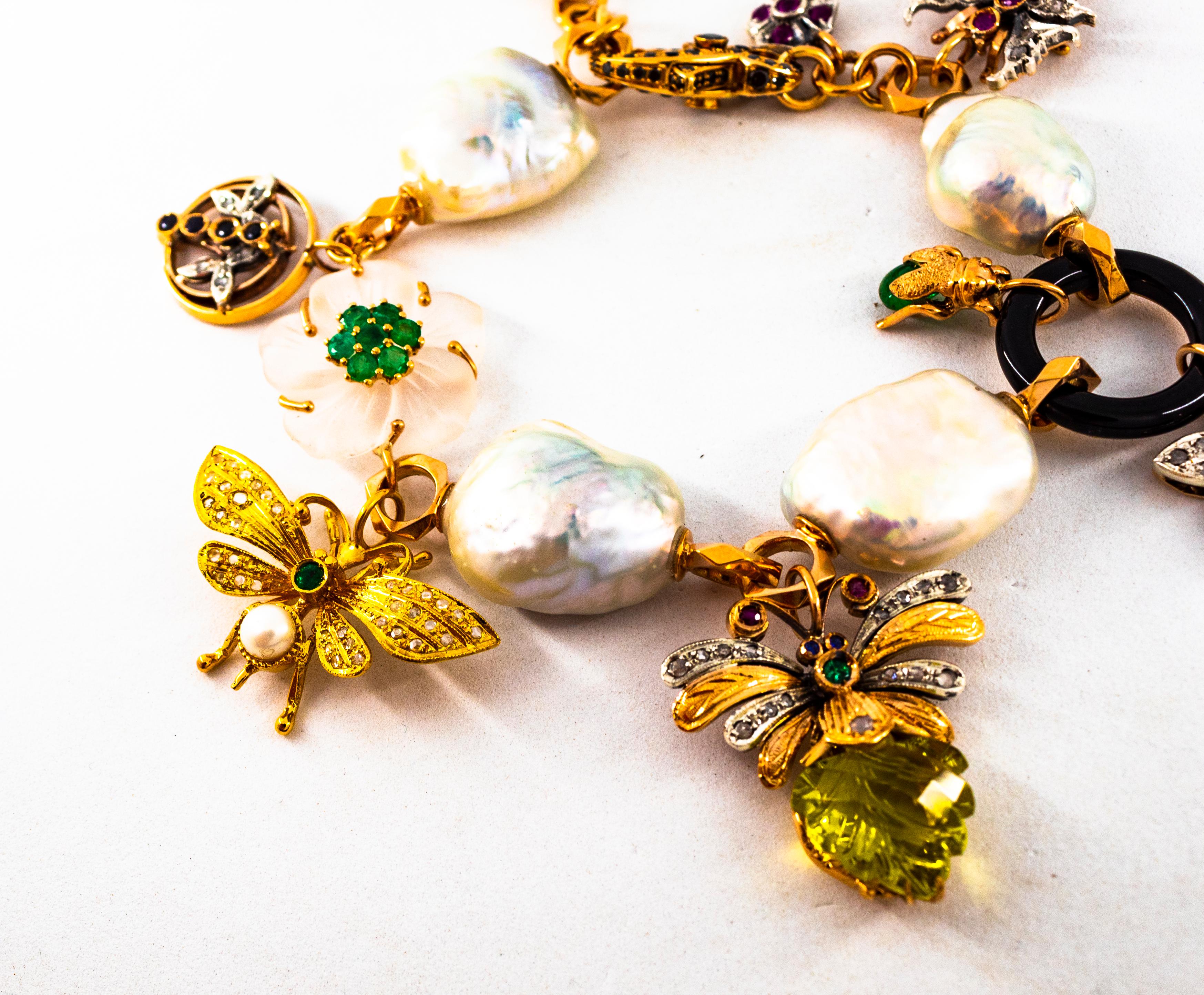 Art Nouveau Diamond Ruby Sapphire Emerald Citrine Pearl Yellow Gold Bracelet 2