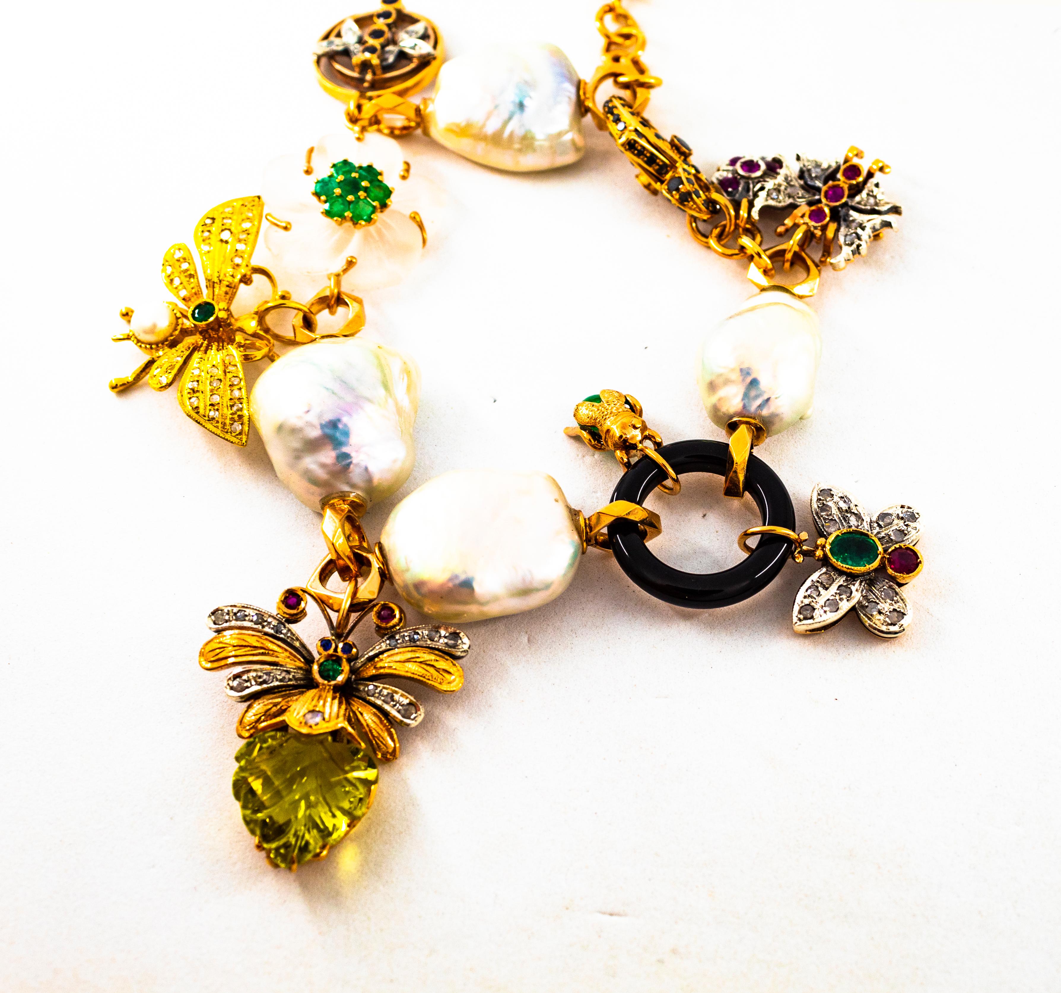 Art Nouveau Diamond Ruby Sapphire Emerald Citrine Pearl Yellow Gold Bracelet 3