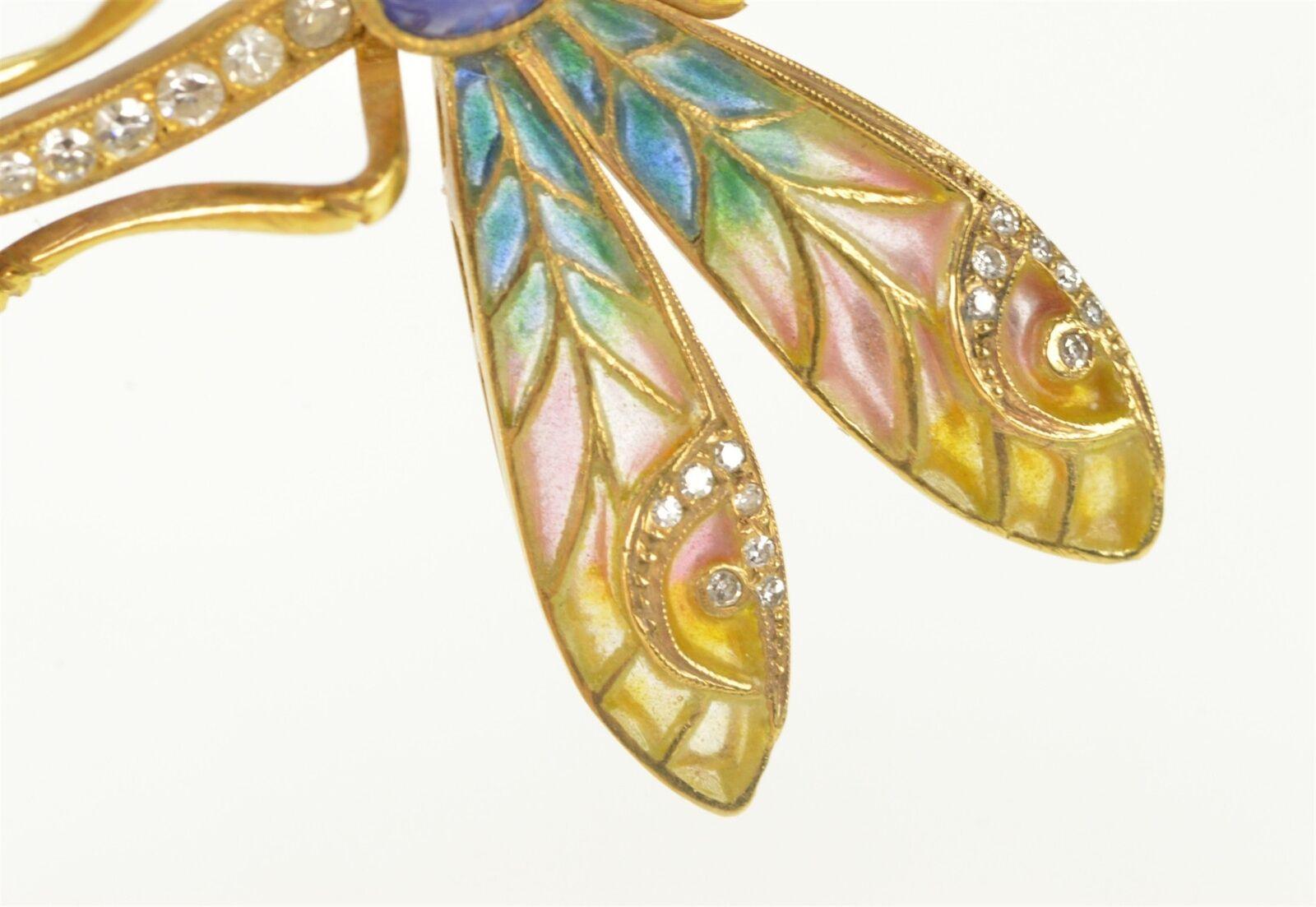 Art Nouveau Diamond Sapphire Enamel Dragonfly Gold Pin/Brooch 2