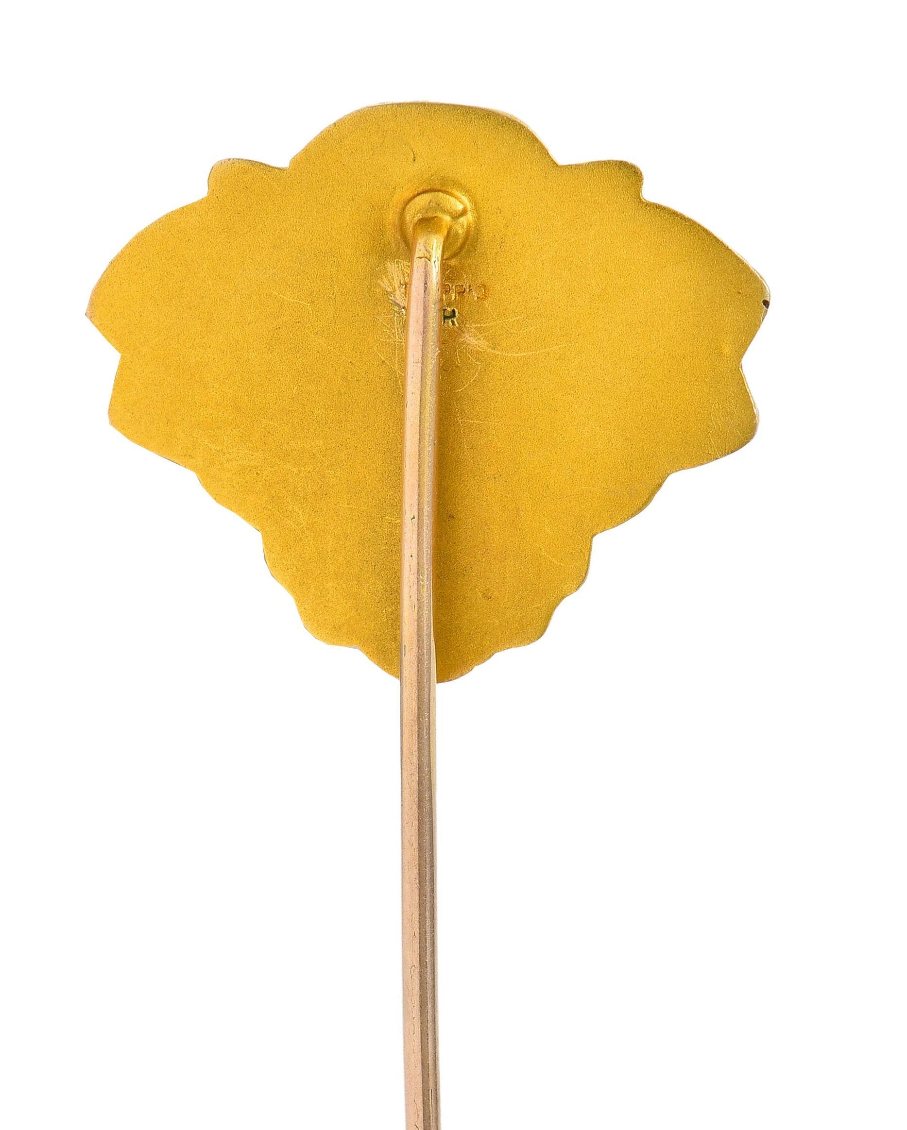 Art Nouveau Diamond Tourmaline 14 Karat Yellow Gold Antique Lion Stickpin In Excellent Condition In Philadelphia, PA