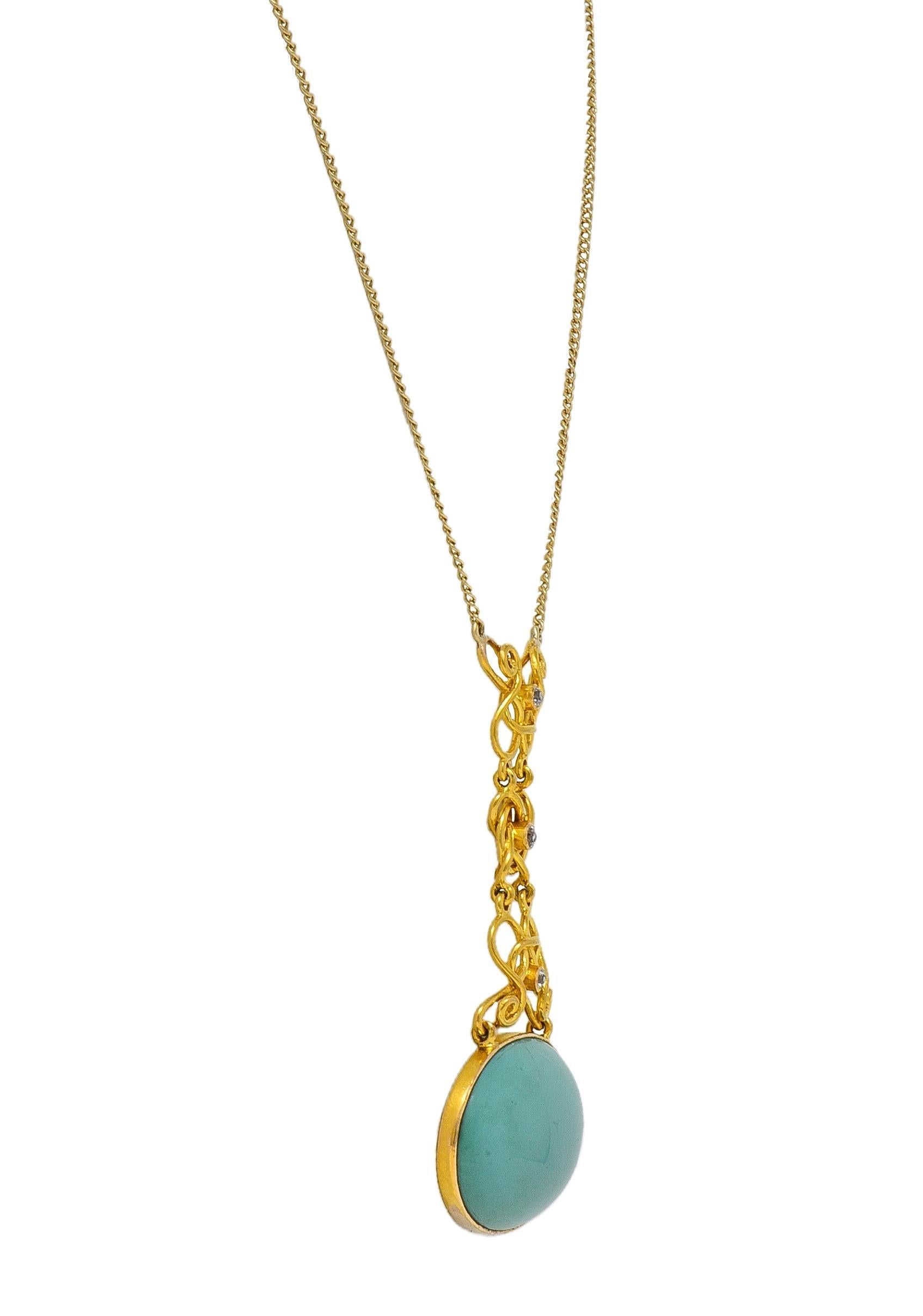 Donna Collana a catena con diamante e turchese in oro 14 carati in stile liberty in vendita