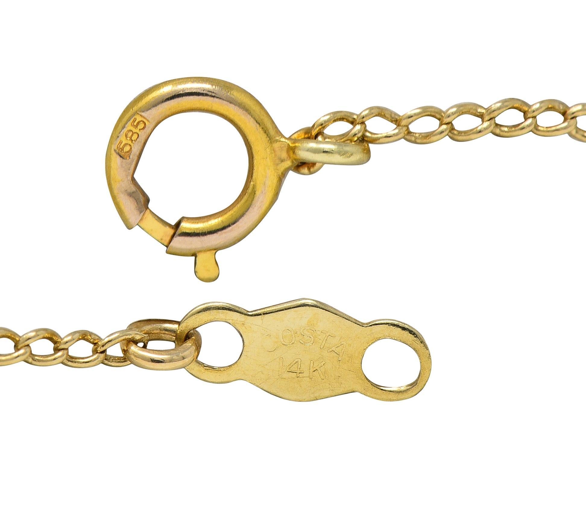 Collana a catena con diamante e turchese in oro 14 carati in stile liberty in vendita 1