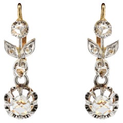 Antique Art Nouveau Diamonds 18 Karat Yellow Gold Platinum Earrings