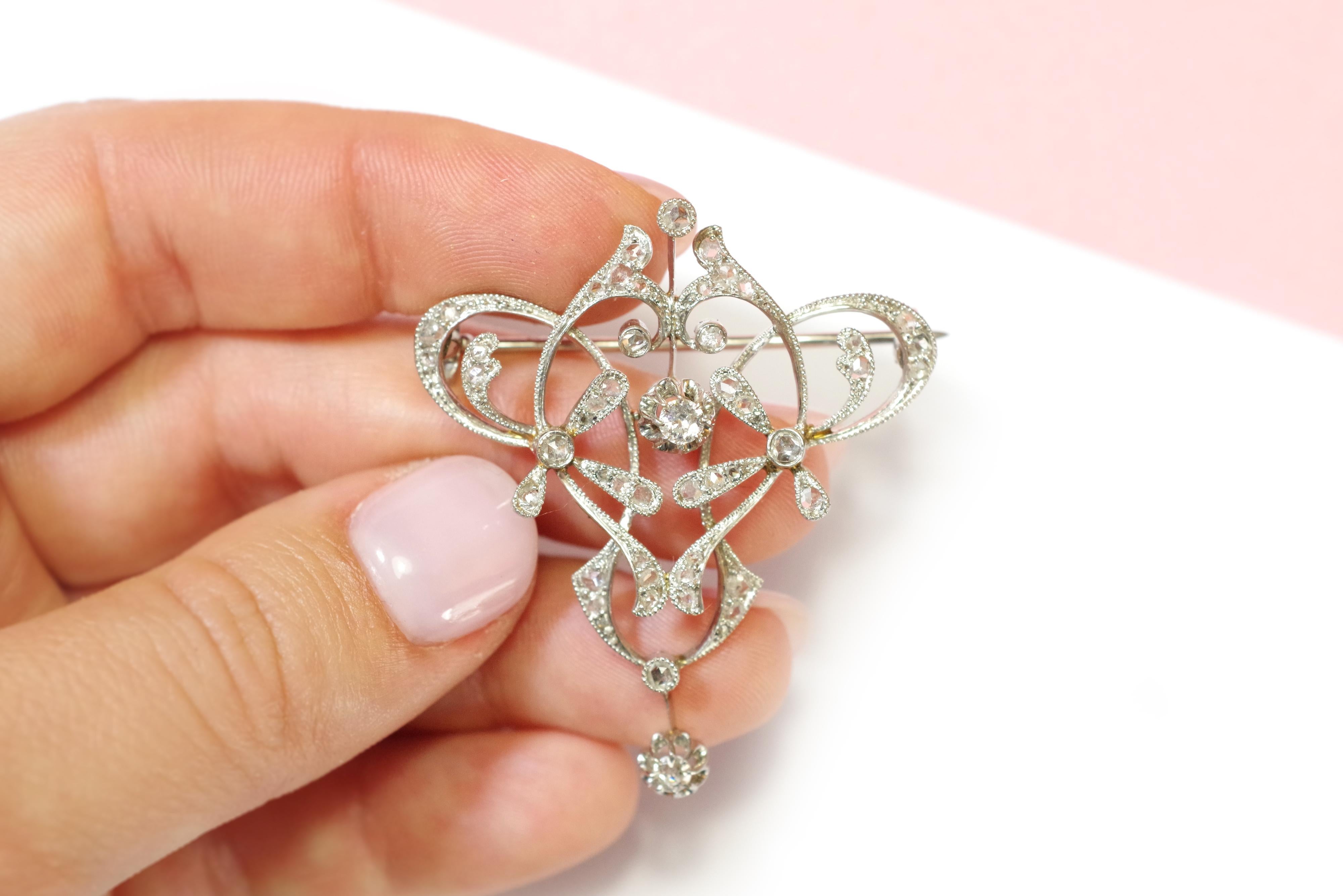 Women's or Men's Art Nouveau Diamonds Brooch Pendant in Platinum