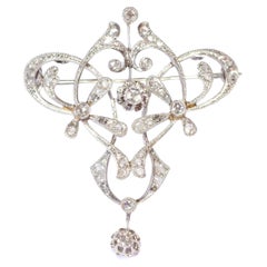 Art Nouveau Diamonds Brooch Pendant in Platinum