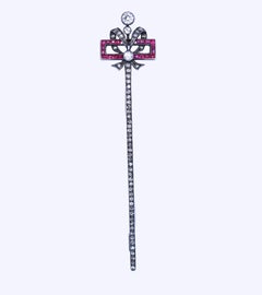 Art Nouveau Diamonds Rubies Gold Unisex Pin Brooch, 1920