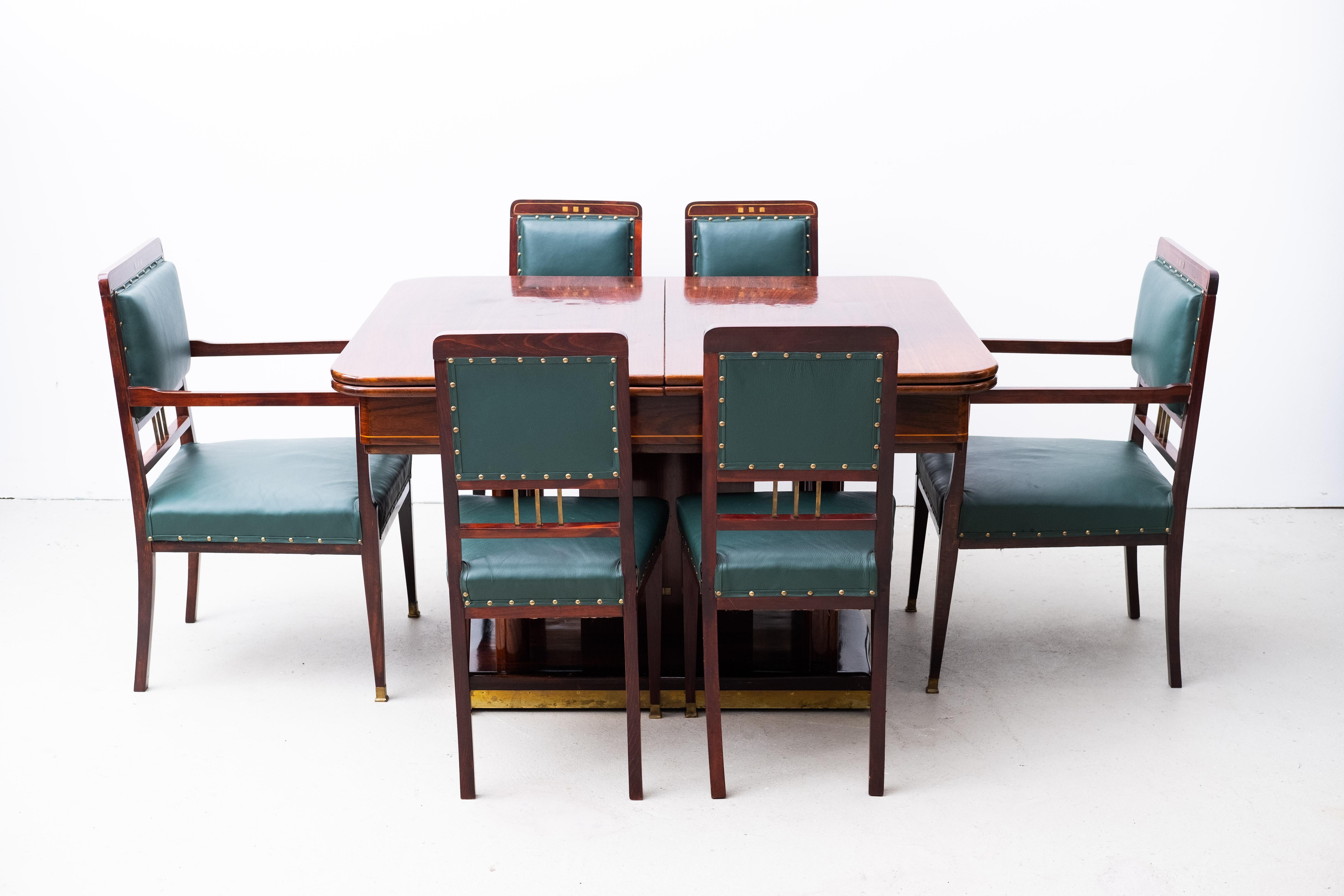 Art Nouveau Diningroom Set, Rosewood (Table, 4 Chairs, 2 Armstools), Vienna 1910 For Sale 2