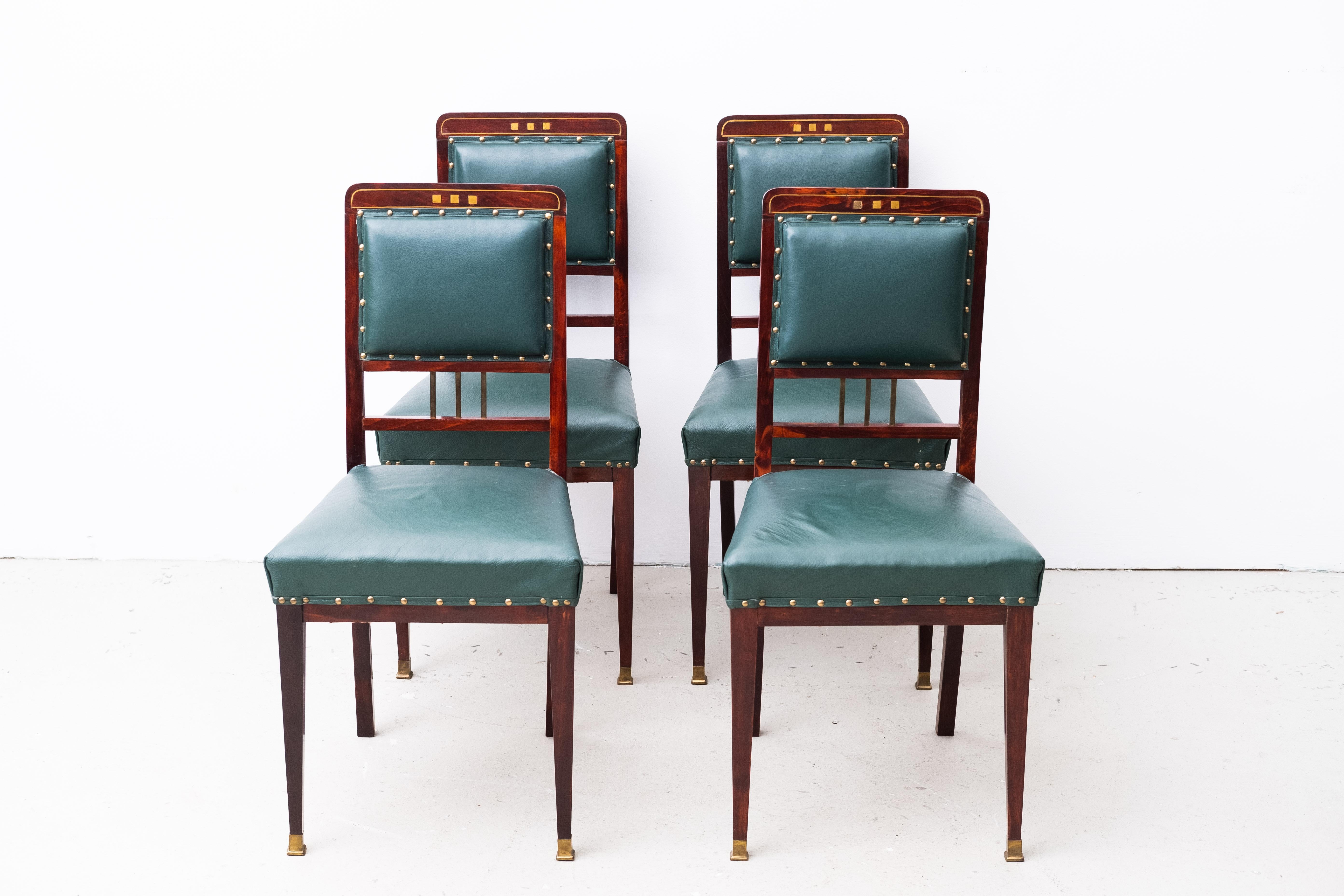 Art Nouveau Diningroom Set, Rosewood (Table, 4 Chairs, 2 Armstools), Vienna 1910 For Sale 5