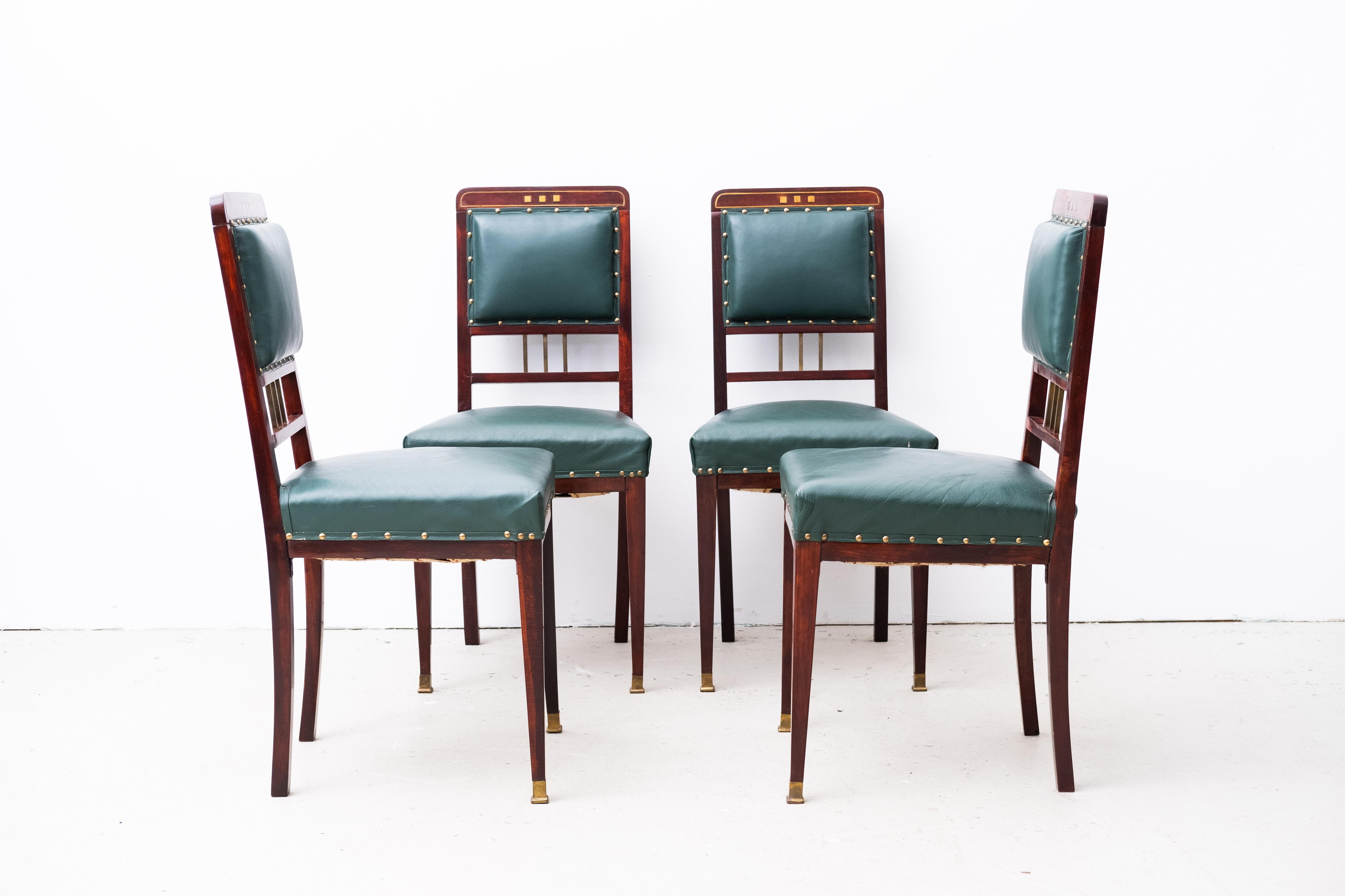 Art Nouveau Diningroom Set, Rosewood (Table, 4 Chairs, 2 Armstools), Vienna 1910 For Sale 8