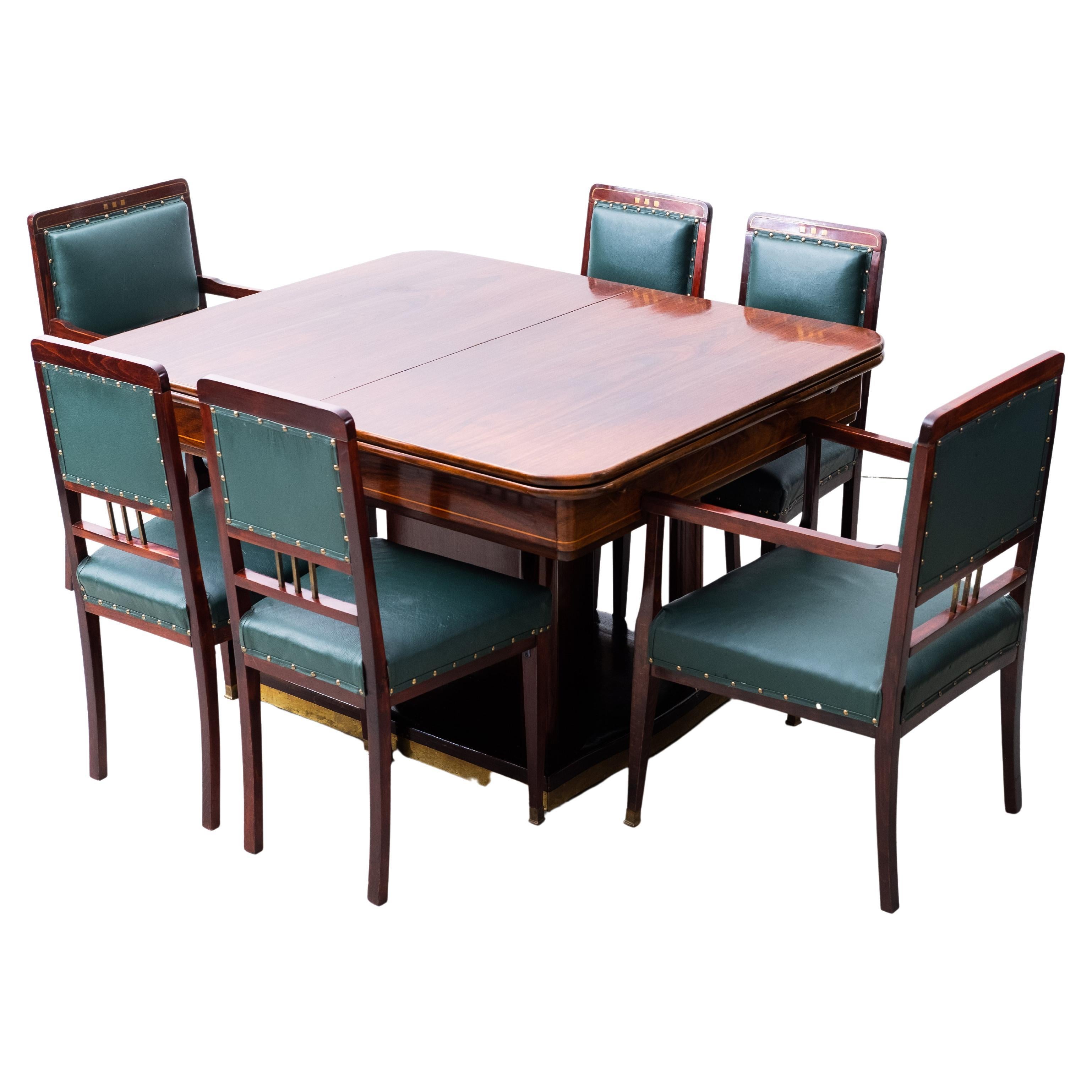 Art Nouveau Diningroom Set, Rosewood (Table, 4 Chairs, 2 Armstools), Vienna 1910 For Sale