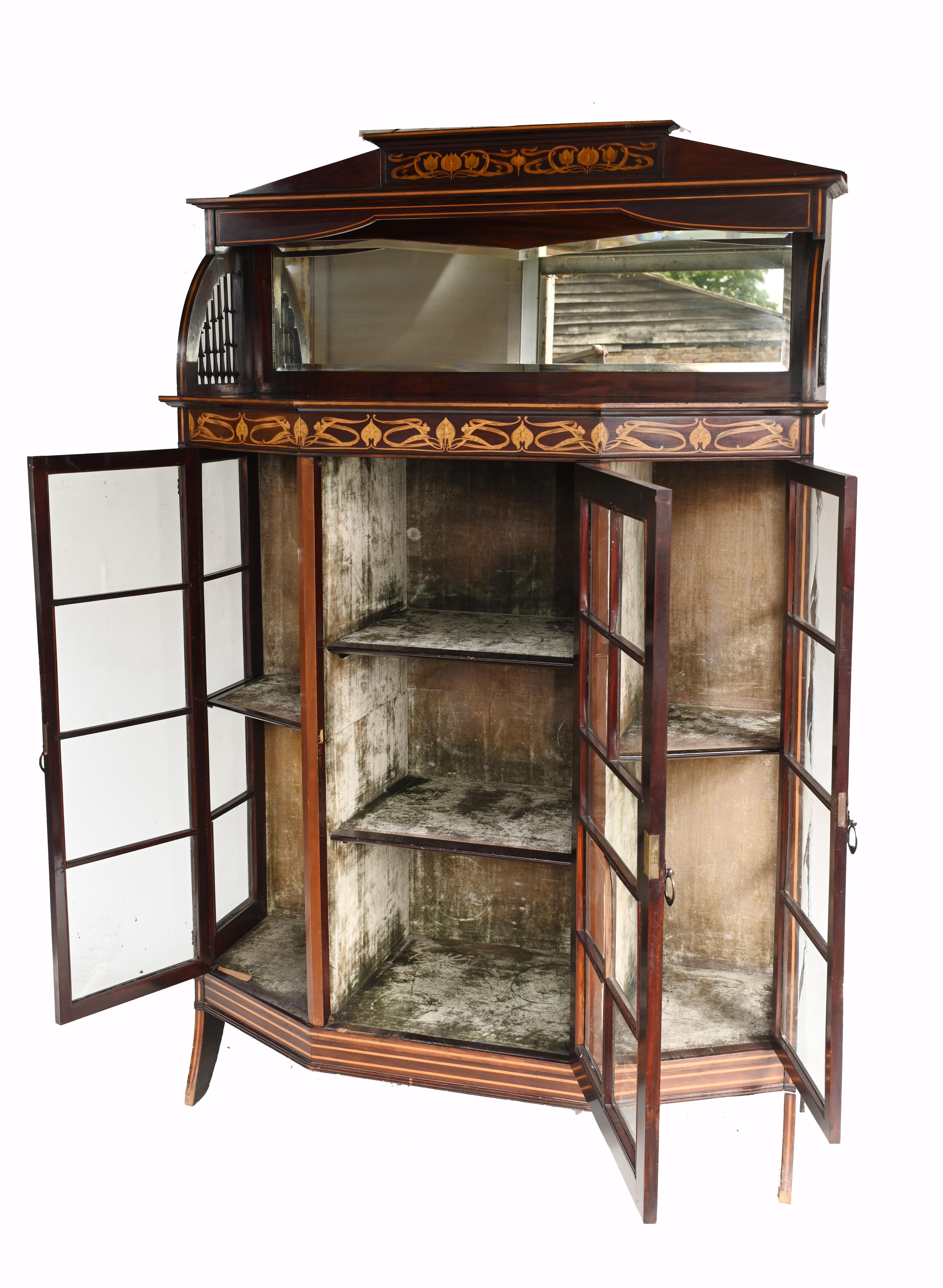 Art Nouveau Display Cabinet English 1900 Golding and Son 1