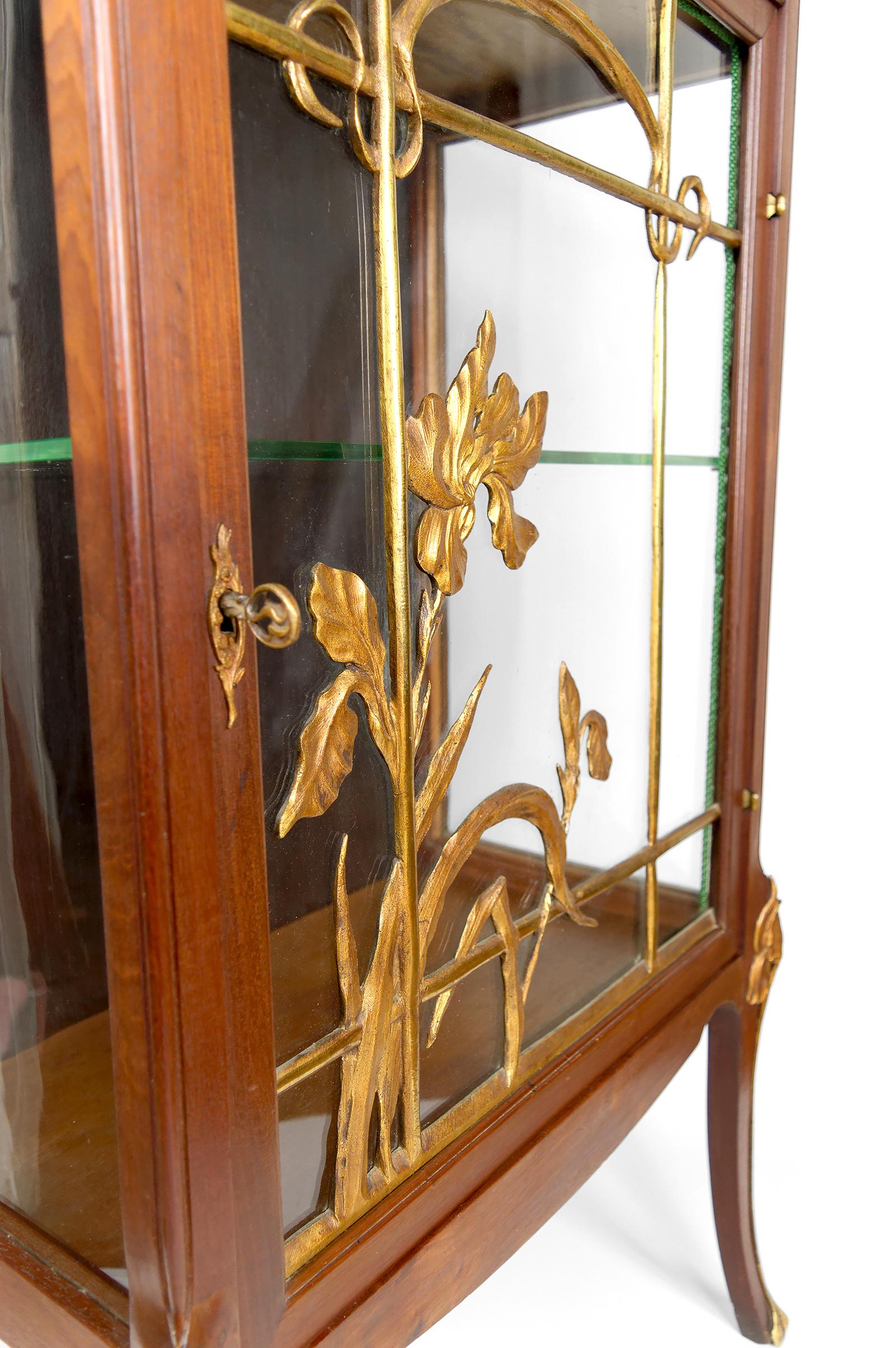 Vitrine Art Nouveau, bronze doré sur le thème floral, France, vers 1900 en vente 4