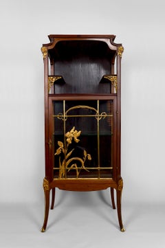 Art Nouveau Display Cabinet, Gilded Bronze with Floral Theme, France, Circa 1900