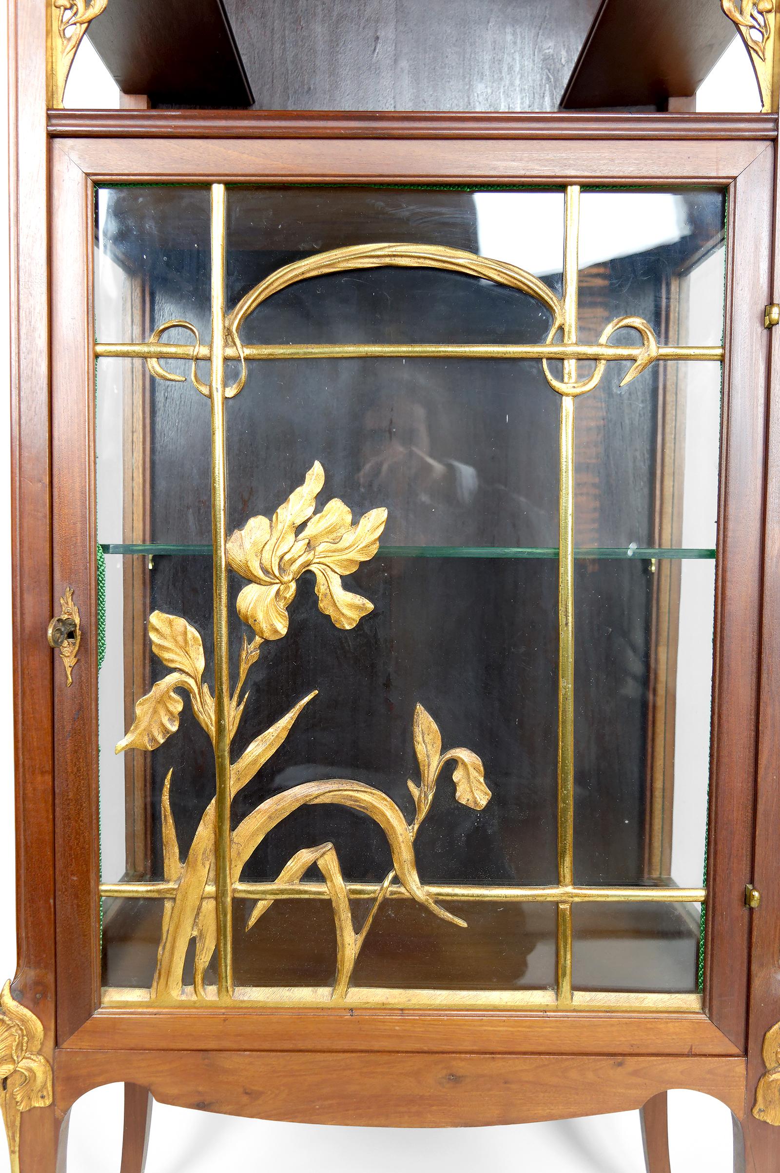 Vitrine Art Nouveau, bronze doré sur le thème floral, France, vers 1900 en vente 1