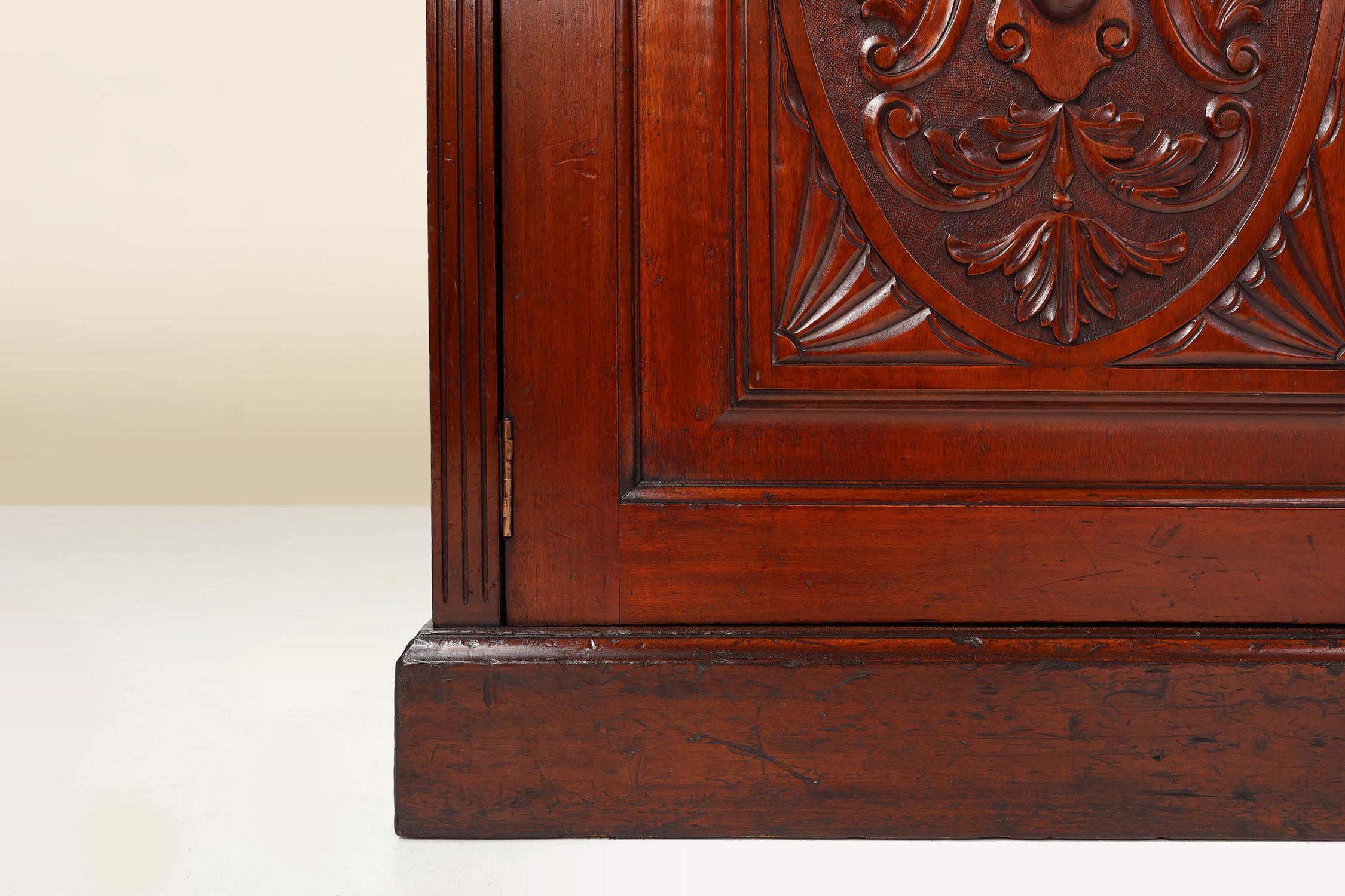 Art Nouveau Display Cabinet or Bookcase in oak with carvings and glass doors For Sale 5