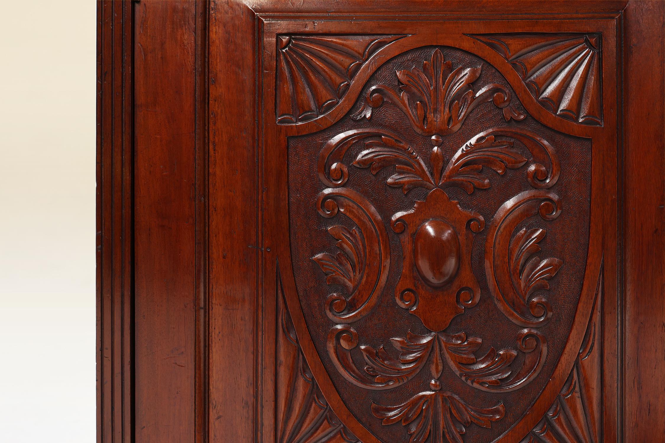 Art Nouveau Display Cabinet or Bookcase in oak with carvings and glass doors For Sale 6