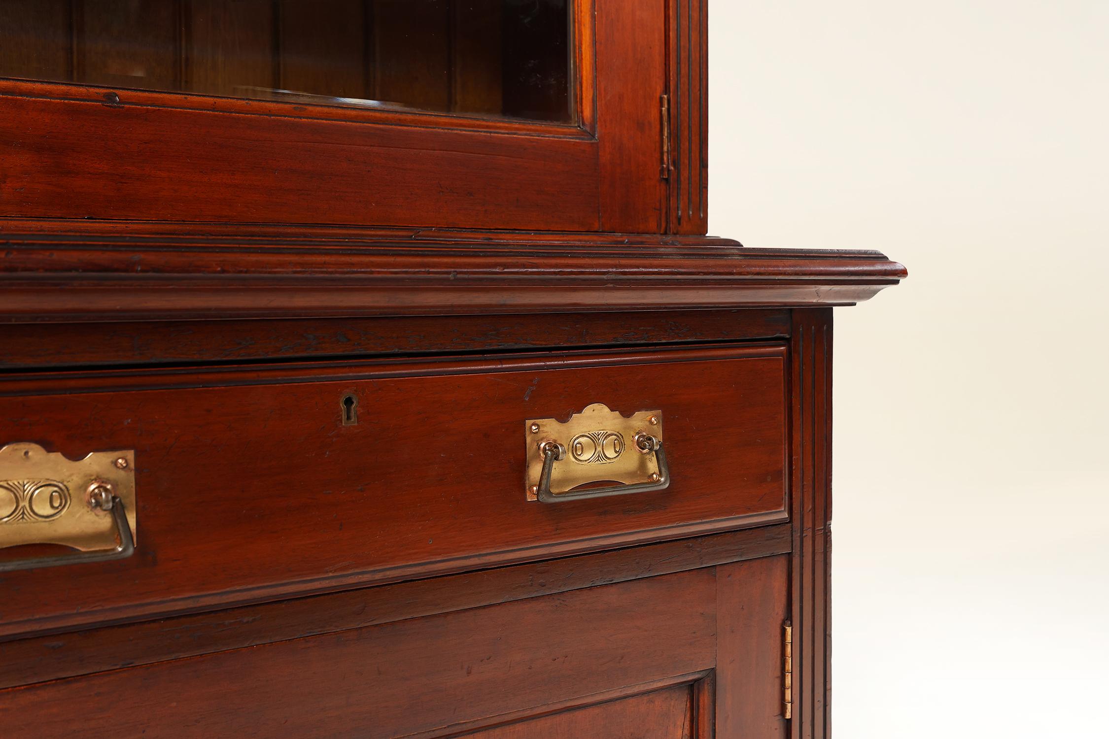 Art Nouveau Display Cabinet or Bookcase in oak with carvings and glass doors For Sale 9