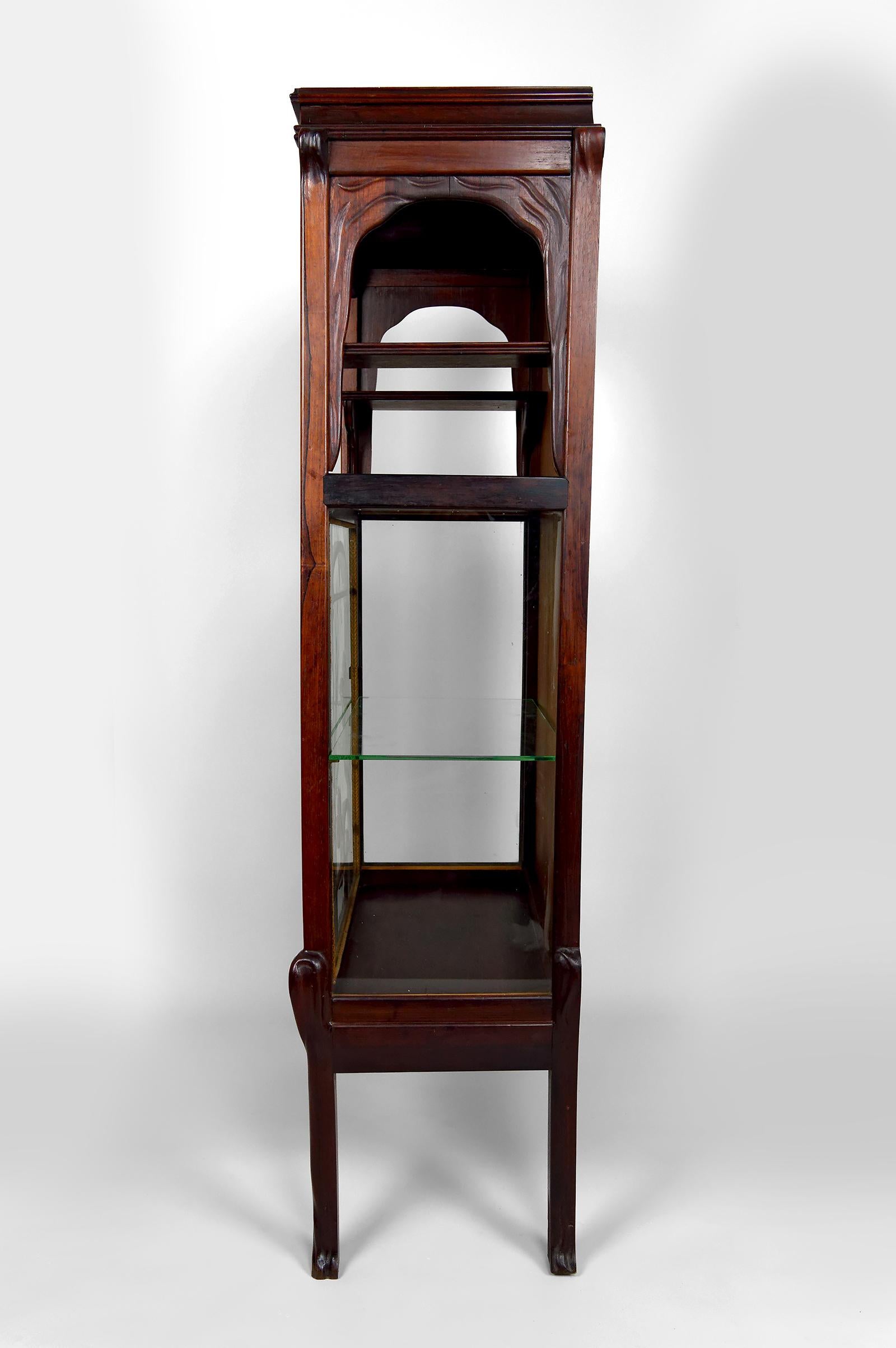 Début du 20ème siècle Vitrine / Vitrine Art Nouveau, en bronze et bois sculpté, France, années 1900 en vente
