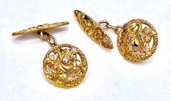 Art Nouveau Dolphins Diamond 18 Karat Gold Cufflinks