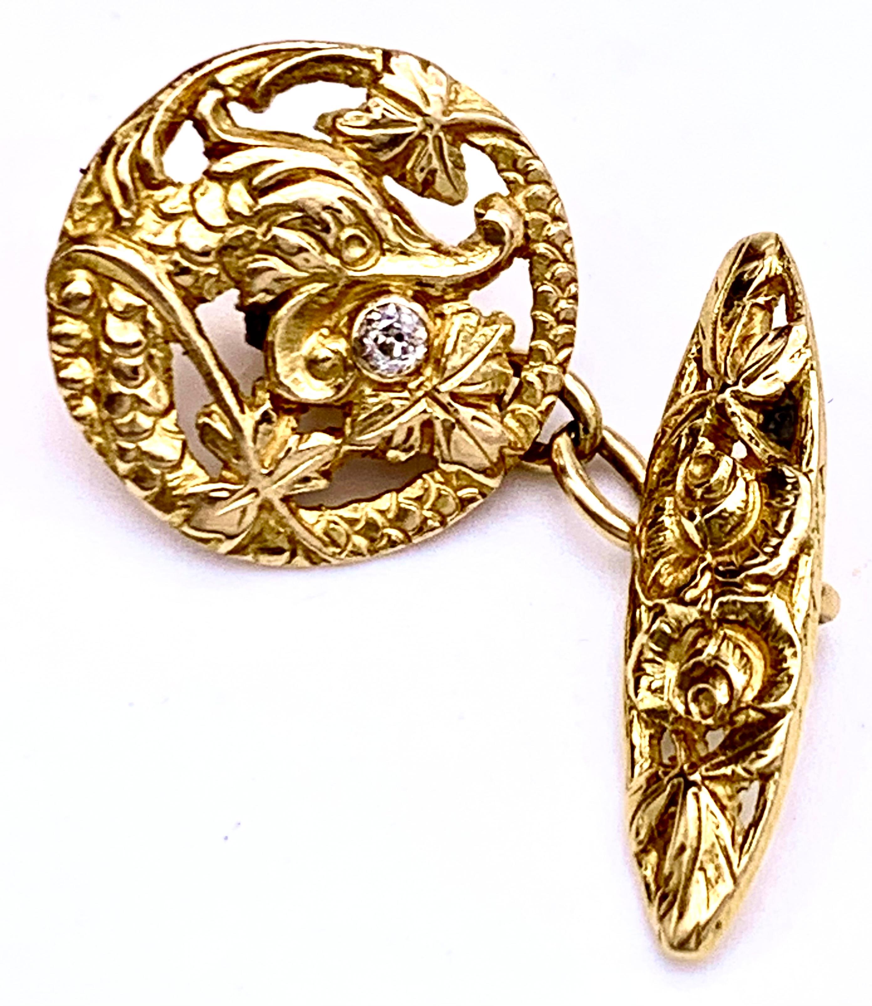 Old European Cut Art Nouveau Dolphins Diamond 18 Karat Gold Cufflinks For Sale