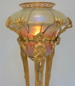Art Nouveau Dore Bronze Art Glass Table Lamp