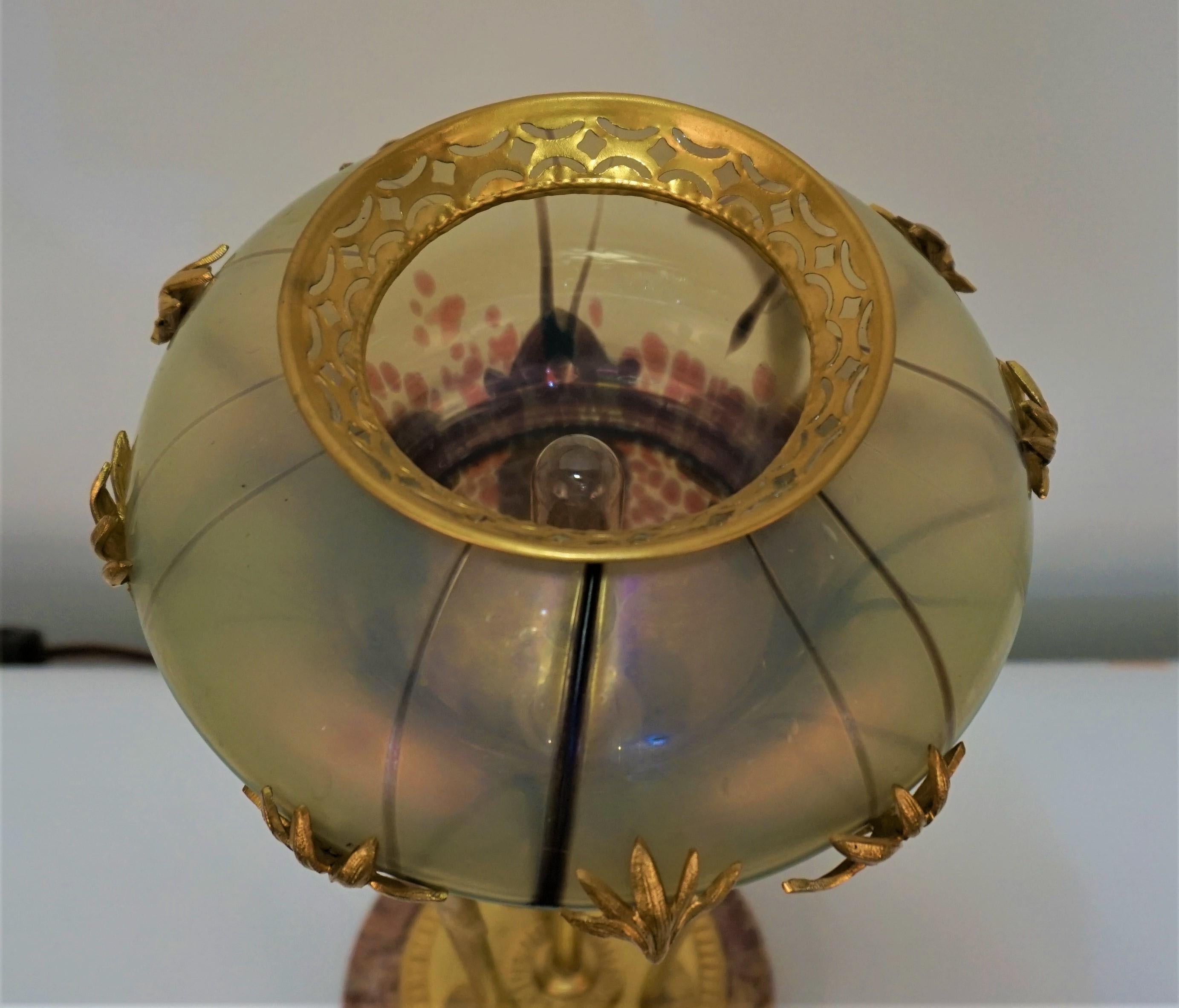 Art Nouveau Dore Bronze Art Glass Table Lamp 1