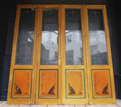 Art Nouveau Double Door with Etched Glass and Chinoiserie Painting