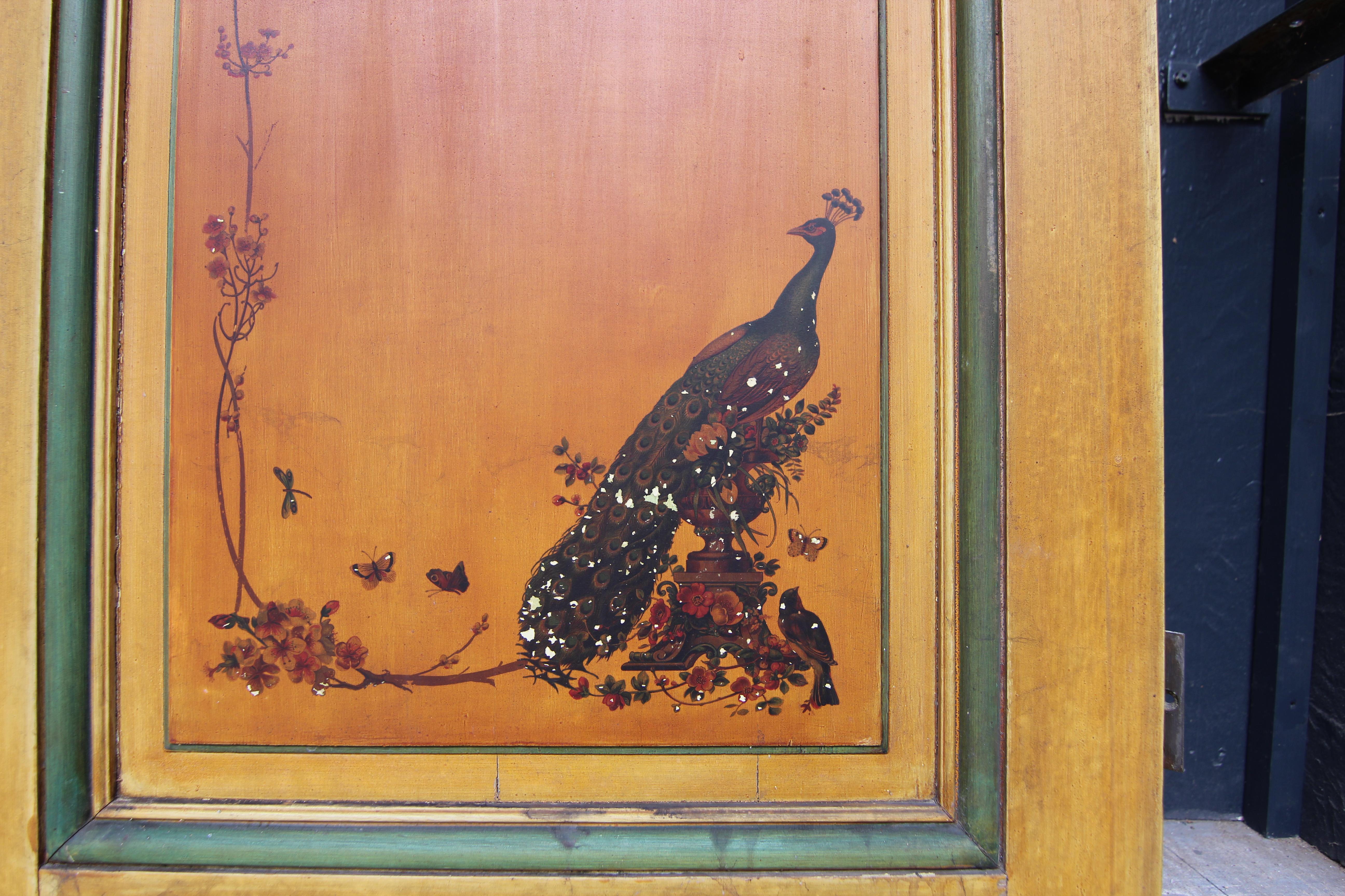 Art Nouveau Double Door with Etched Glass and Chinoiserie Painting In Good Condition For Sale In Dusseldorf, DE