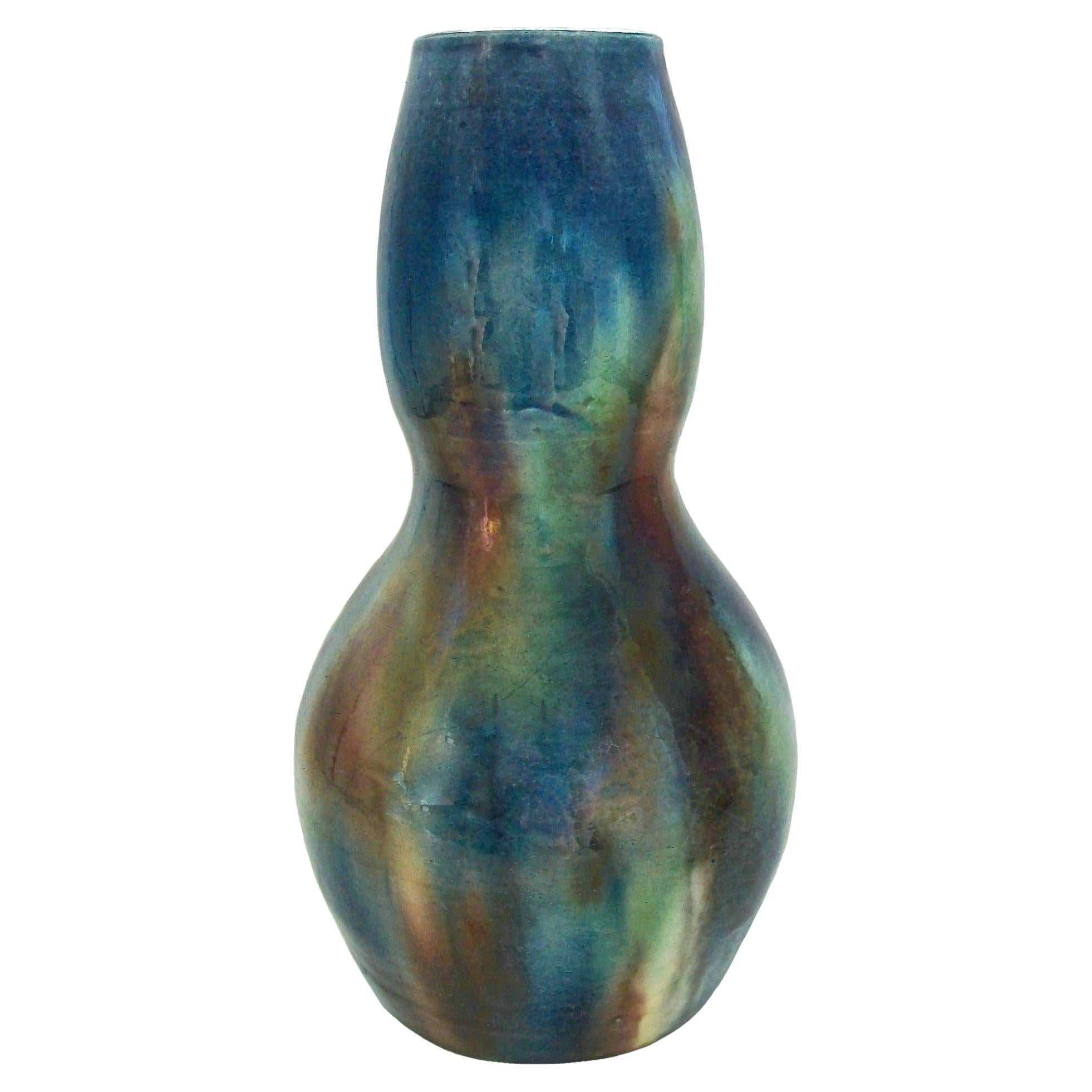 Art Nouveau Double Gourd Ceramic Vase - Iridescent Glaze - Belgium - 20th C.