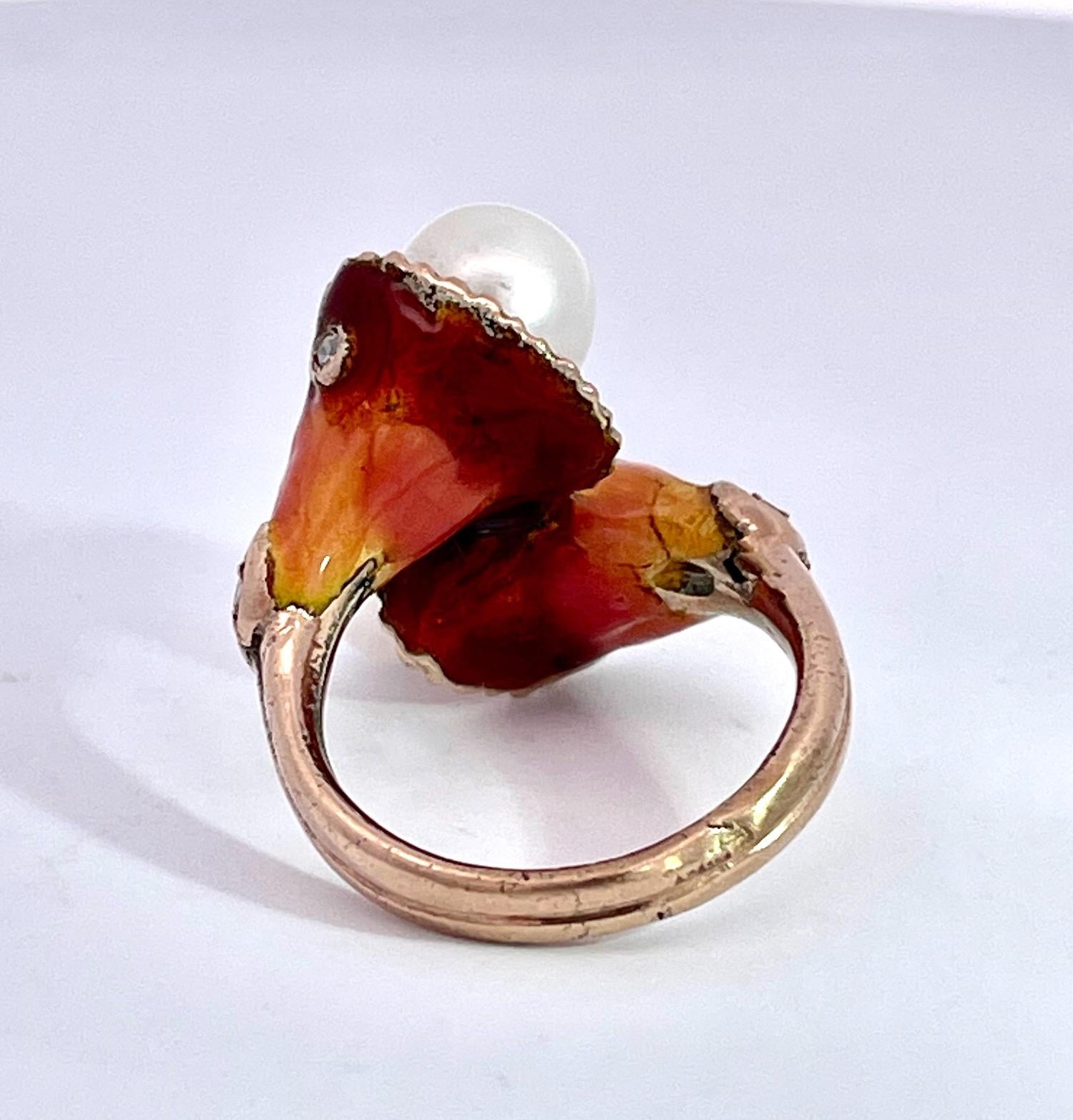 Bague Art nouveau avec double perle, diamant et émail Pour femmes en vente