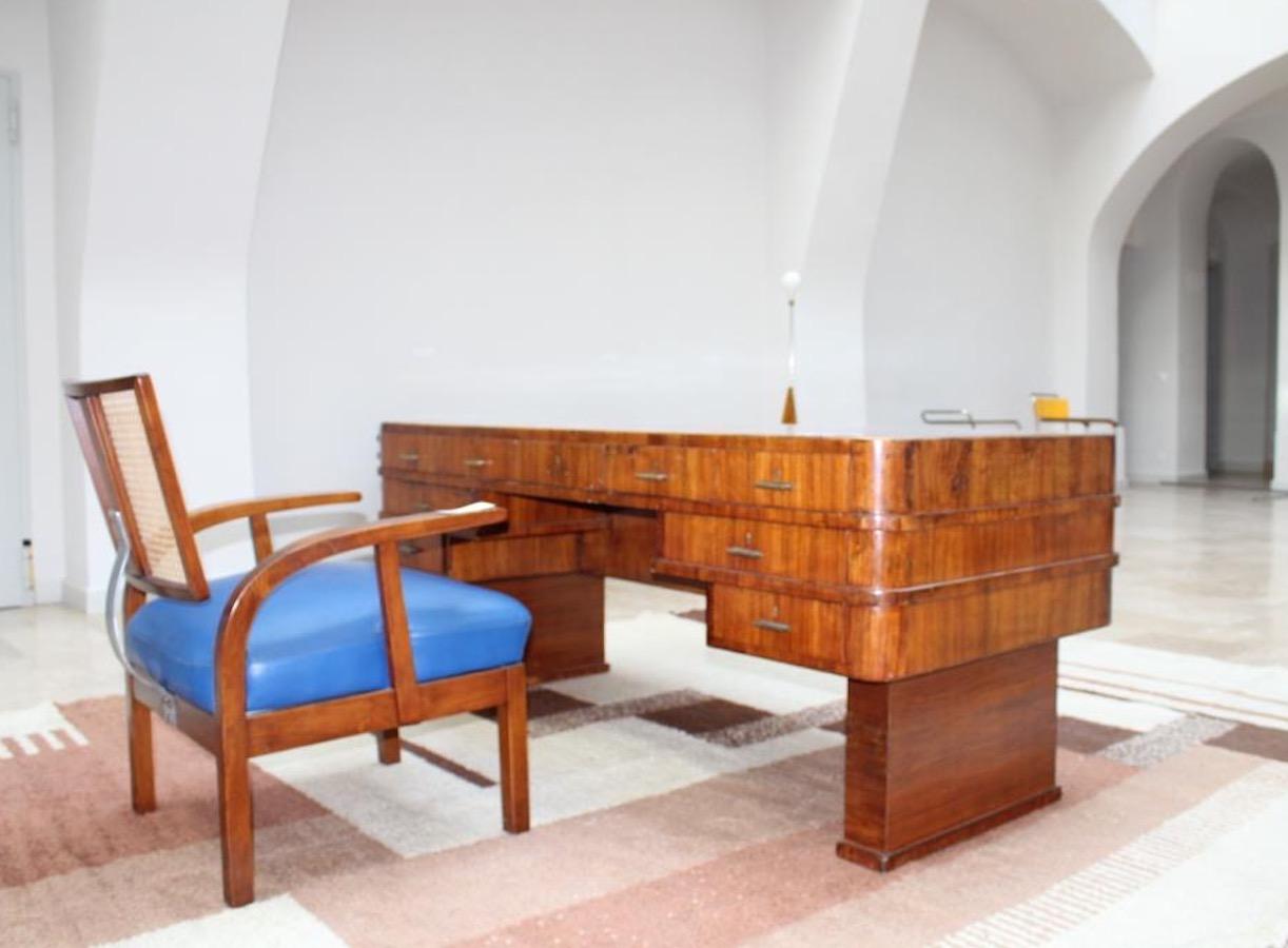 Art Nouveau Double Sided Walnut and Rosewood Desk by Lajos Kozma, 1930 In Good Condition For Sale In Rome, IT