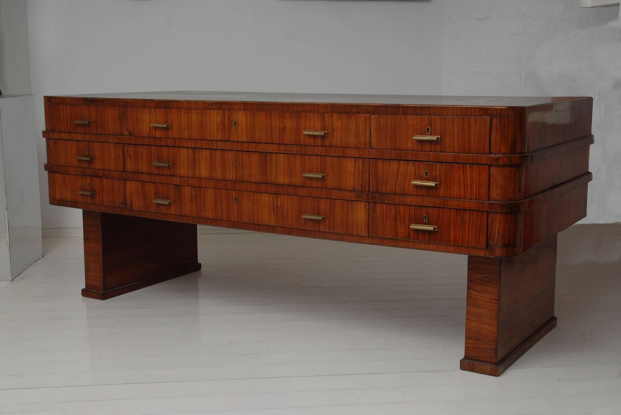 Early 20th Century Art Nouveau Double Sided Walnut and Rosewood Desk by Lajos Kozma, 1930 For Sale