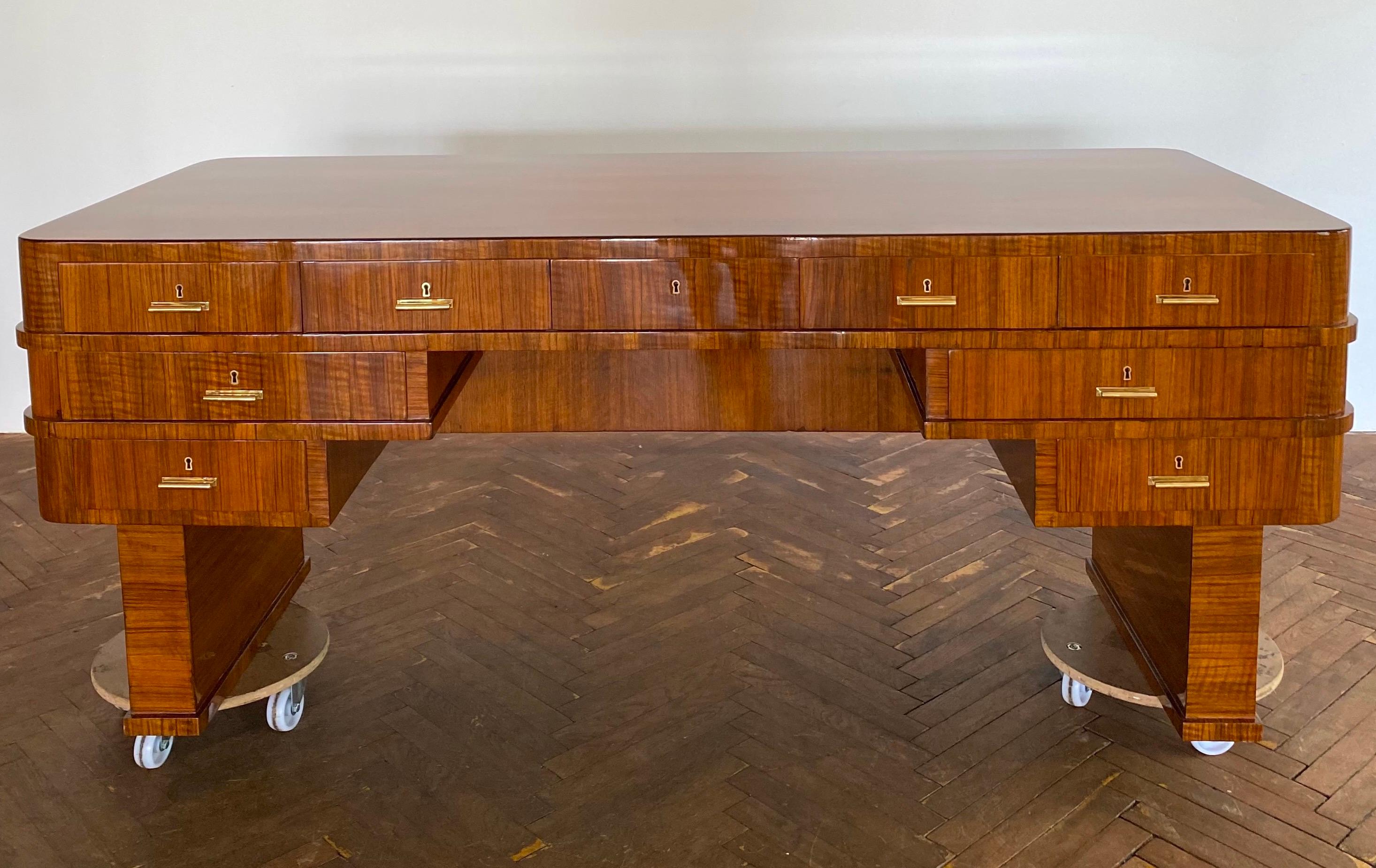 European Art Nouveau Double Sided Walnut and Rosewood Desk by Lajos Kozma, 1930 For Sale
