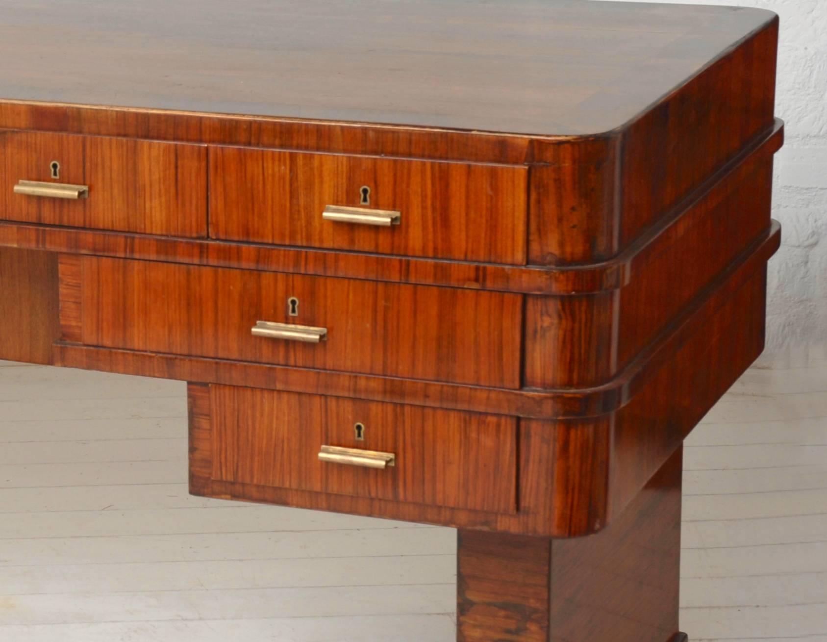 European Art Nouveau Double Sided Walnut and Rosewood Desk by Lajos Kozma, 1930 For Sale