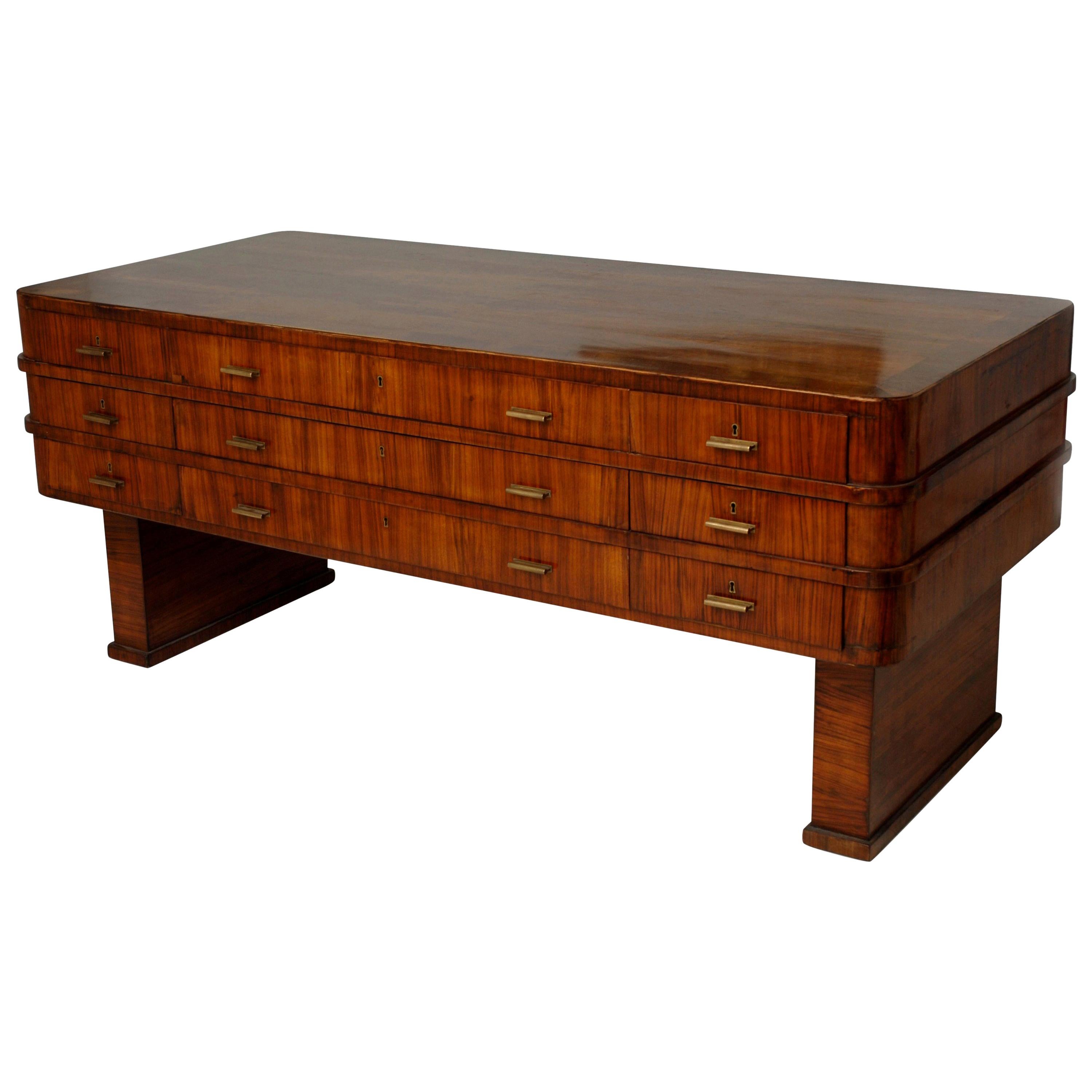 Art Nouveau Double Sided Walnut and Rosewood Desk by Lajos Kozma, 1930