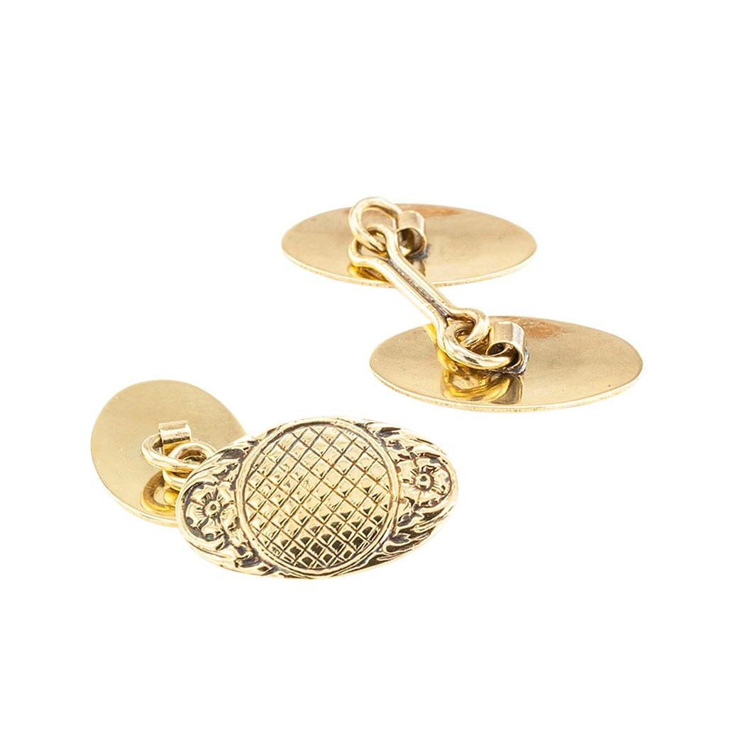 Art Nouveau Double Sided Yellow Gold Cufflinks In Good Condition For Sale In Los Angeles, CA