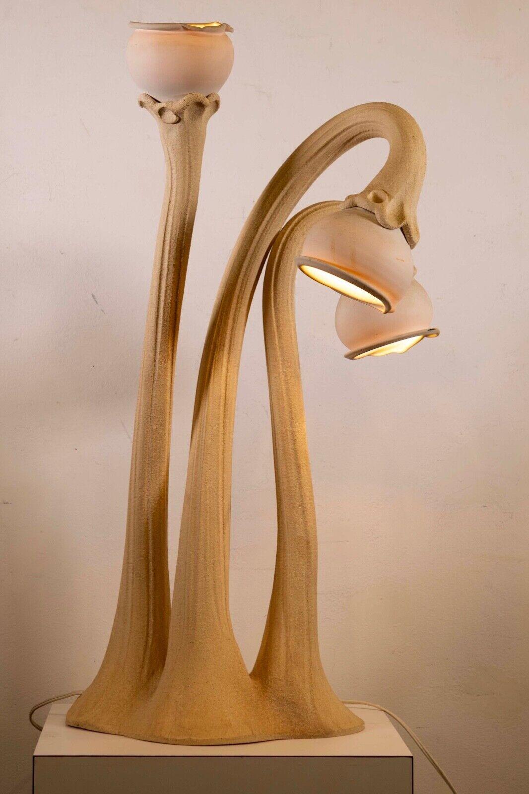 Art Nouveau Doug Blum Cally Lilly Ceramic Pottery Table Lamp Signed 6