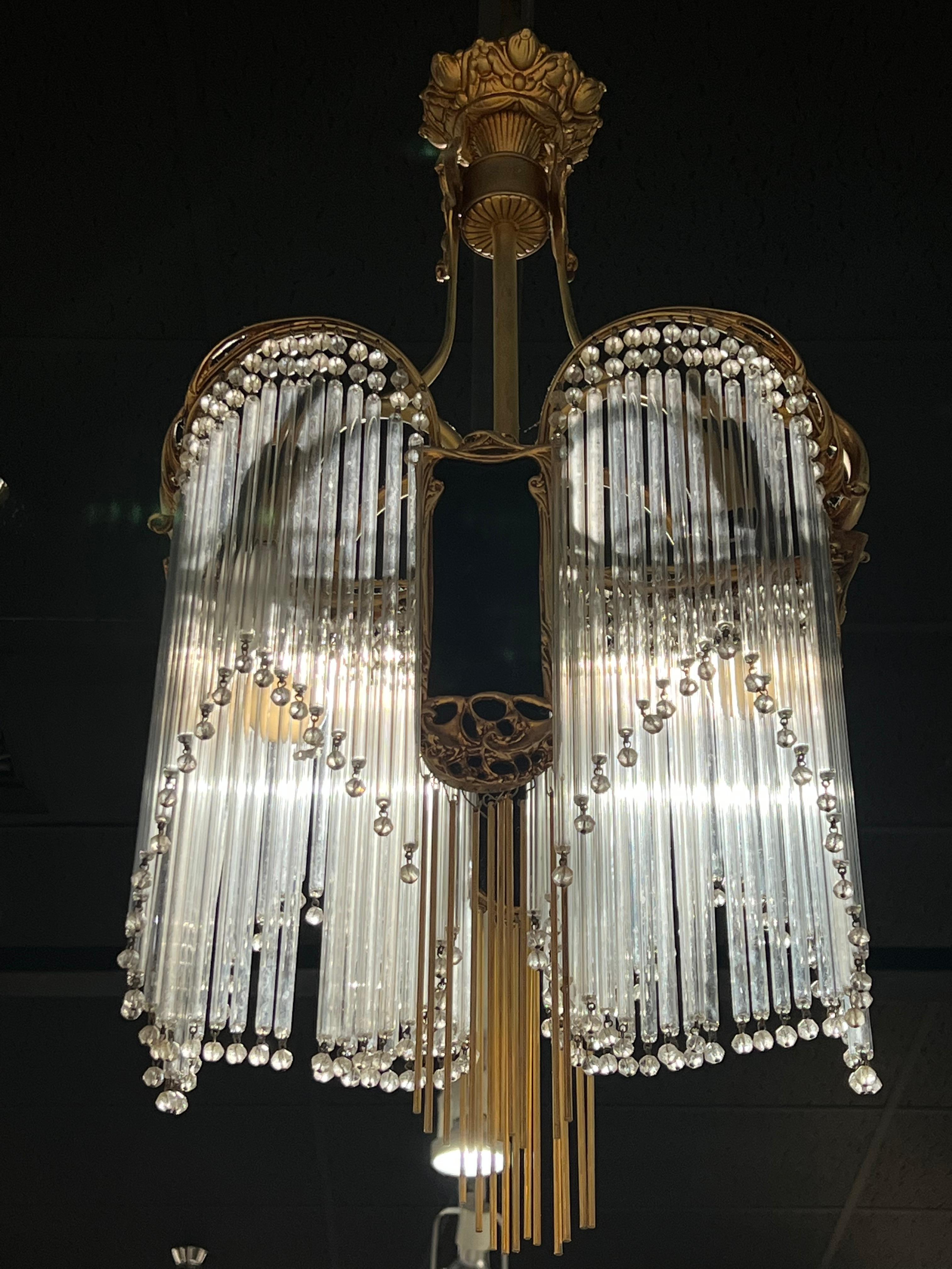 Art Nouveau Dragon Fly Chandelier on the Style of Hector Guimard In Good Condition For Sale In palm beach, FL